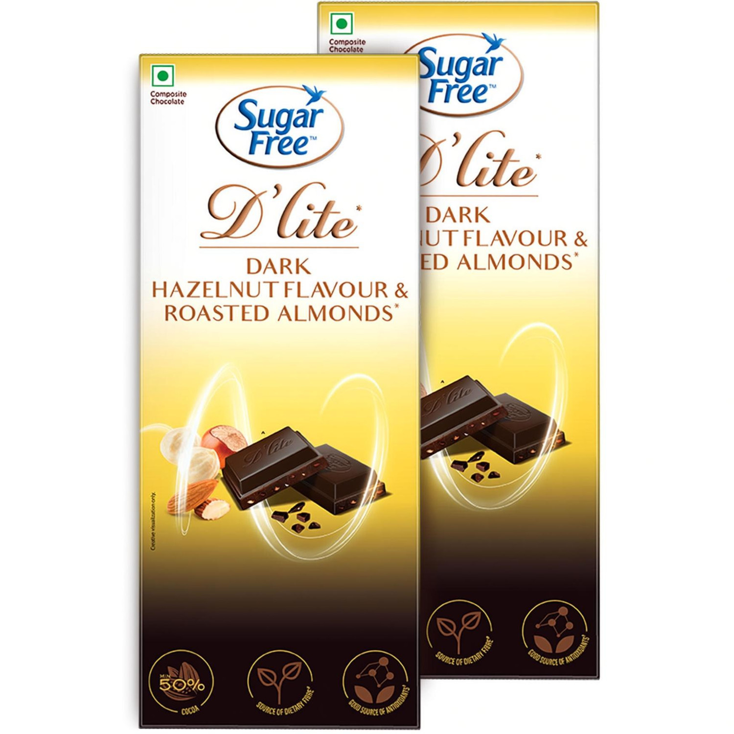 Image of Sugar free Hazlenut & Almonds Dark Chocolate Bar
