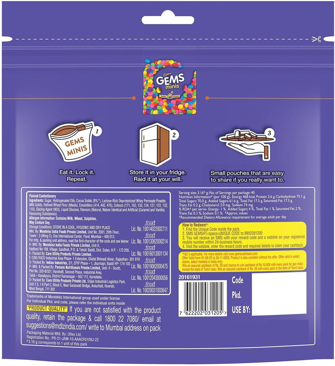 Image of Cadbury Gems minis pouch Bar