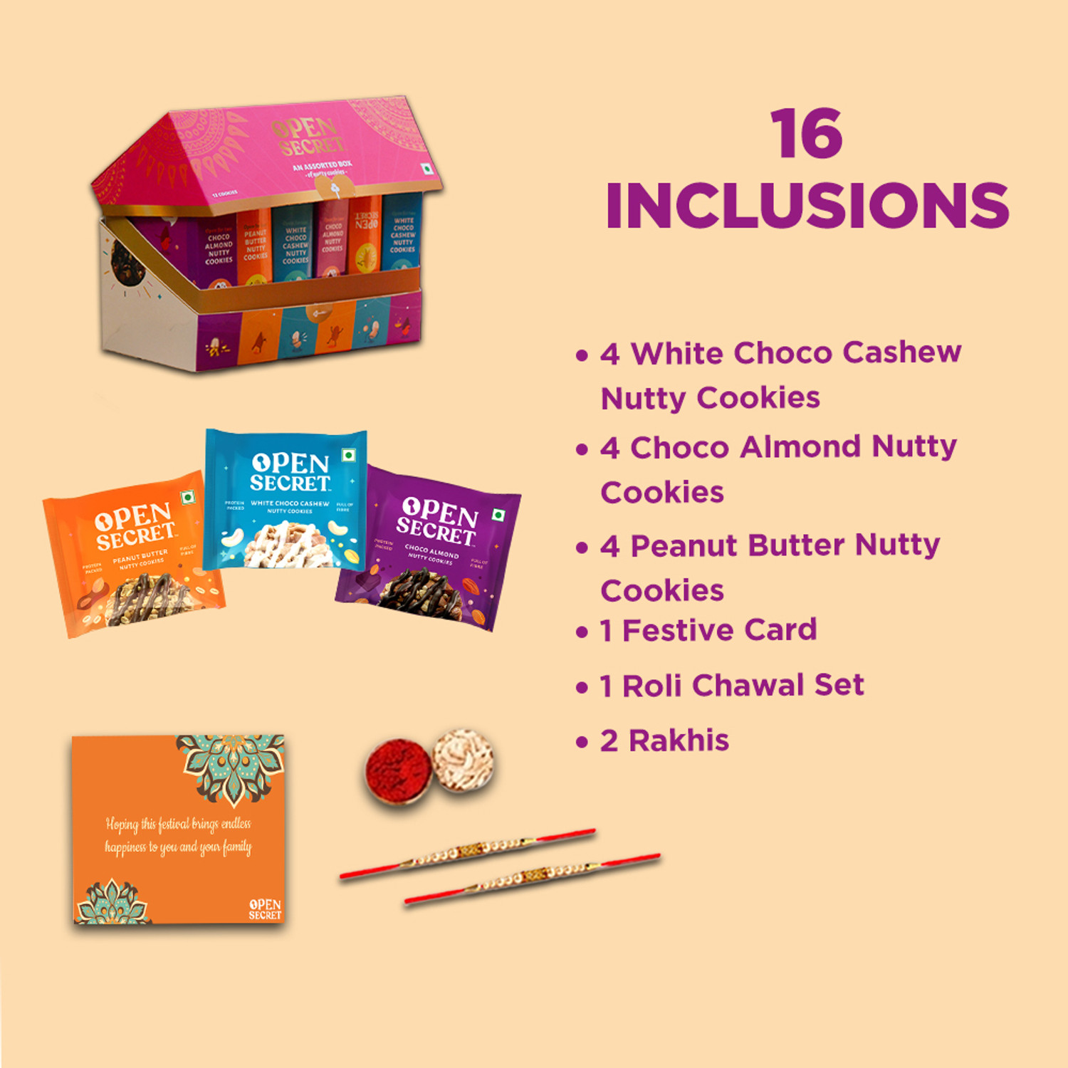 Image of OPEN SECRET Chocolate Festive Gift Hamper | 12 Cookies and 4 Flavoured Nuts Assorted Gift Box