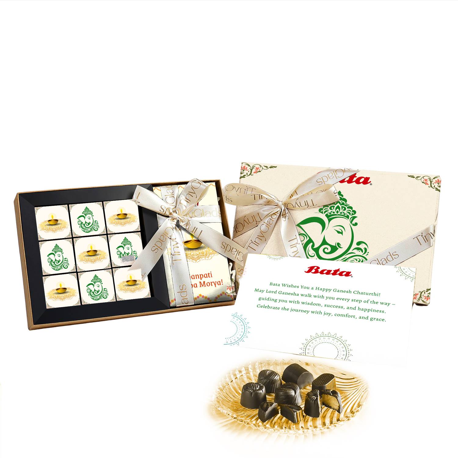TinyGlads Temple Prasad Box | Chocolate Bar & Truffles for Bhog | 450 grams Bars, Truffles Gift Pack