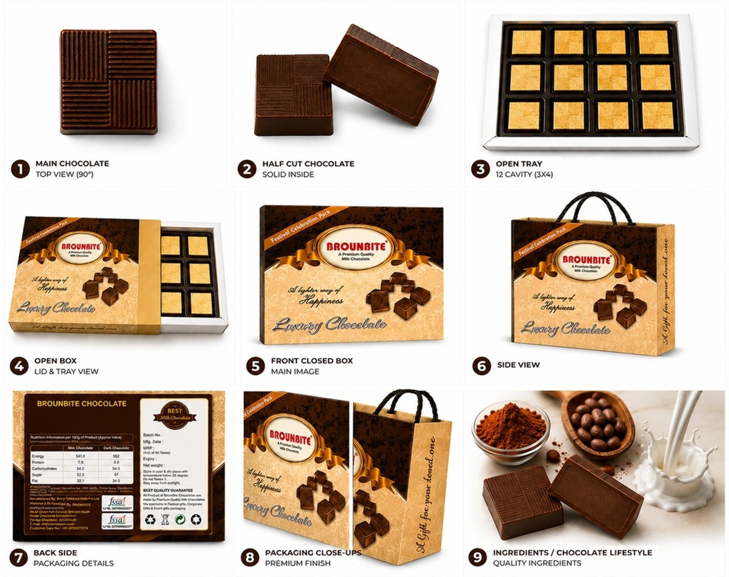 Image of BrounBite Milk Chocolate Pack of 12 Bar Gift Pack