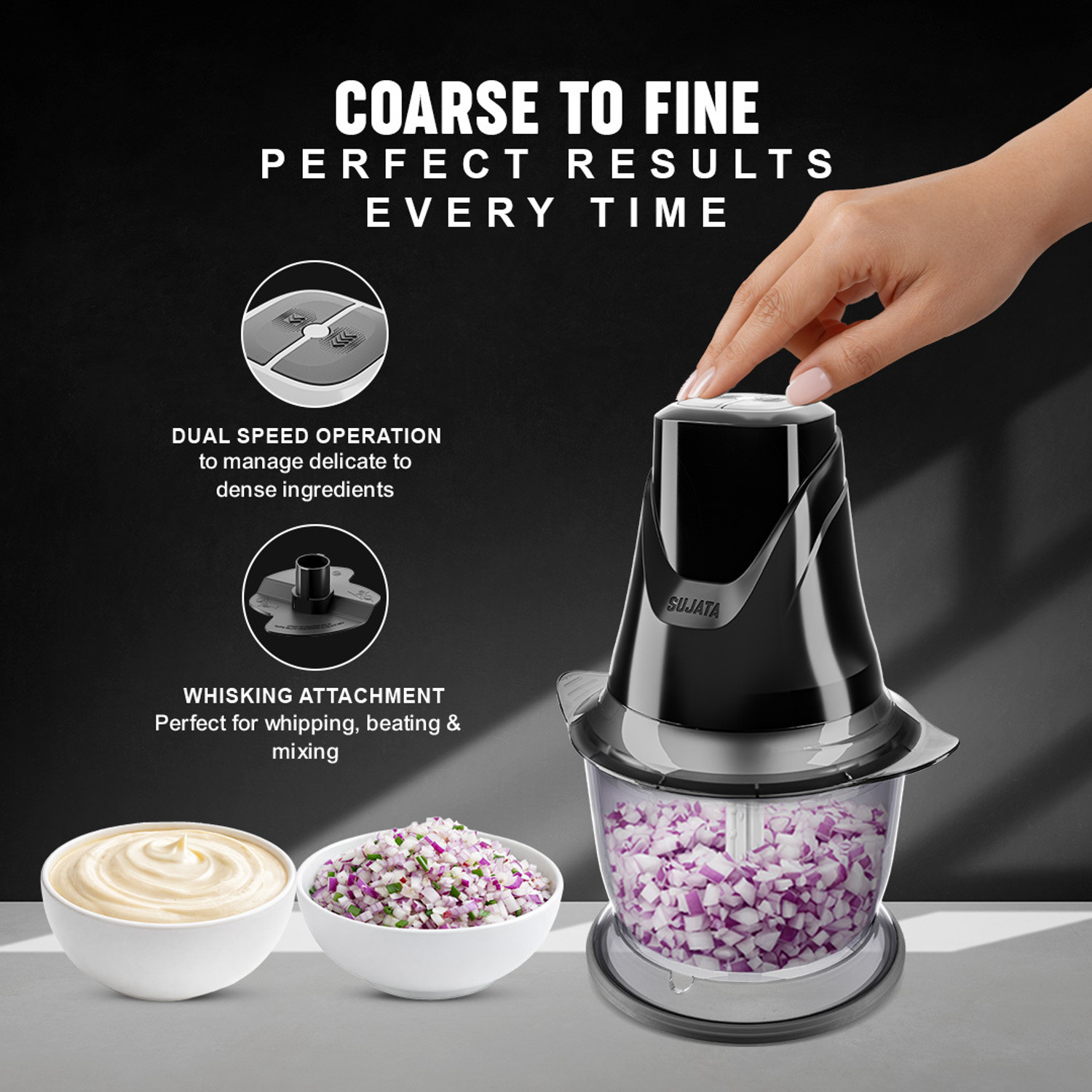 Image of SUJATA Chopcraft 900ml, 260W | Dual Speed | 3200 RPM High Speed Motor Electric Vegetable Chopper