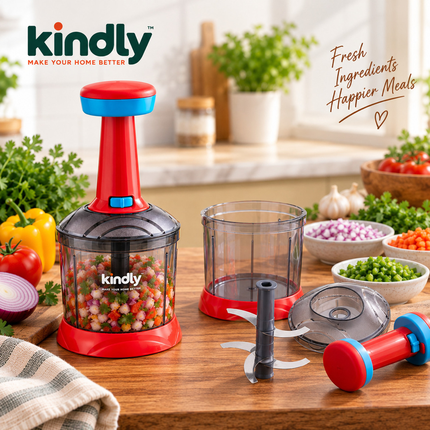 Image of Kindly Vegetable Chopper for Kitchen Chopper Hand Push Vegetable Cutter | Onion Cutters Vegetable & Fruit Chopper (1 chopper)