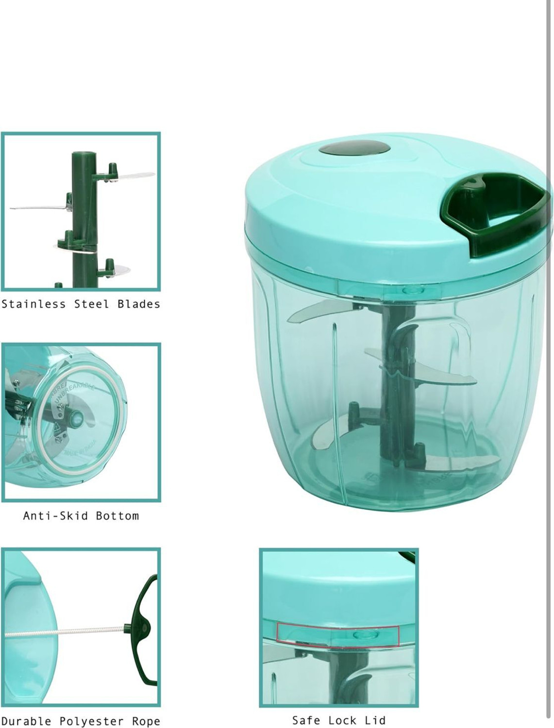 Image of HARDIK SHAH ENTERPRISES by Hardik Shah Enterprises Vegetables & Fruits, 650ML Hand Press Chopper with 3 Stainless Steel Blades Vegetable & Fruit Chopper