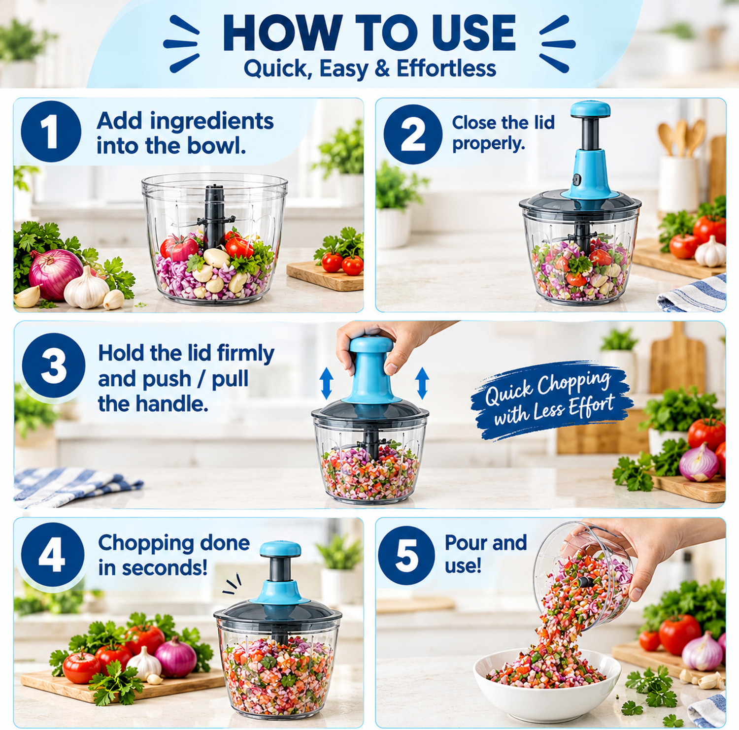 Image of Triffy QuickChop 500 ML Food Chopper Vegetable & Fruit Chopper (1 Pro Push Chopper (500 ML))