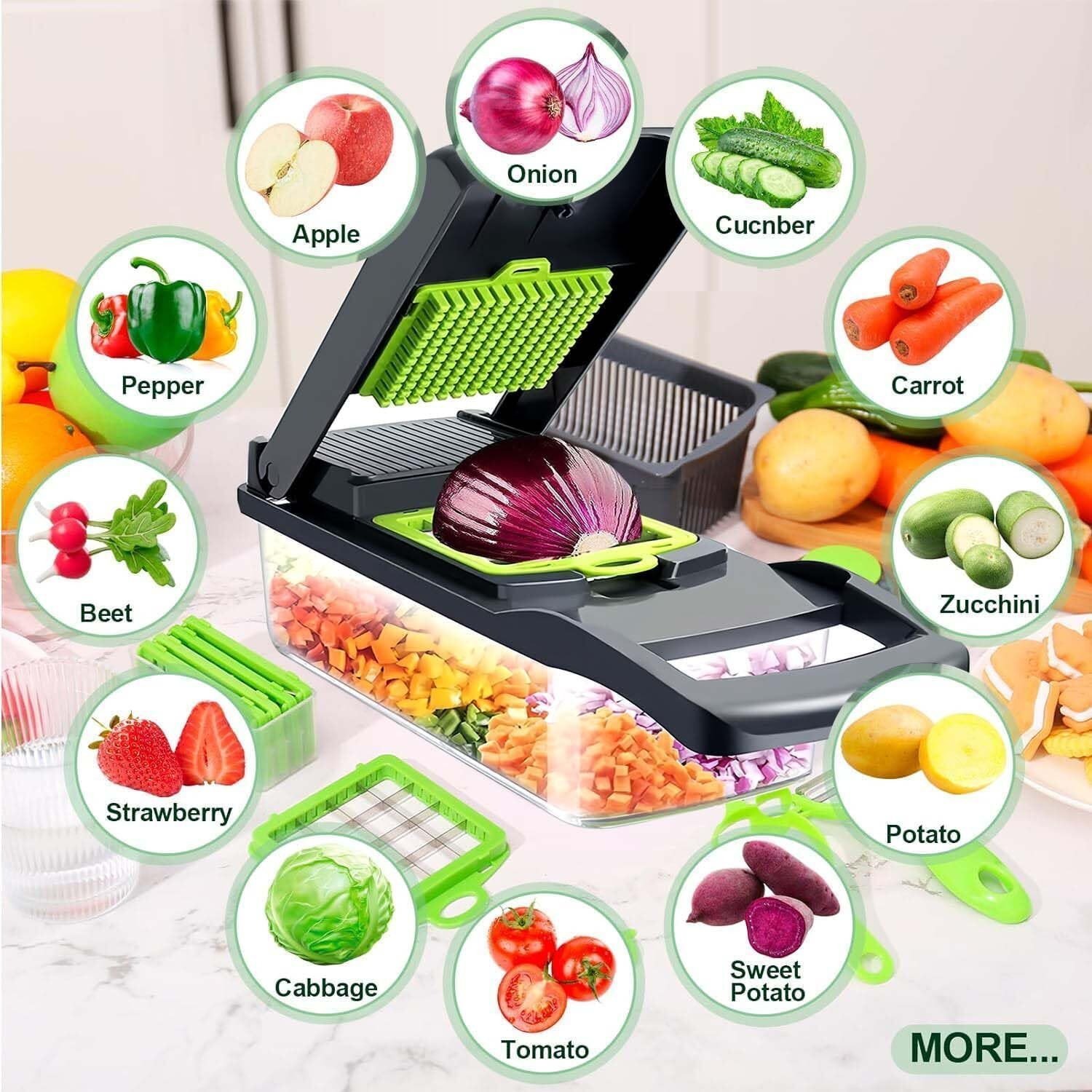 Image of SHIVIM by na 14 in 1 Vegetable Chopper Slicer Dicer Cutter Grater Peeler with Container Vegetable & Fruit Chopper