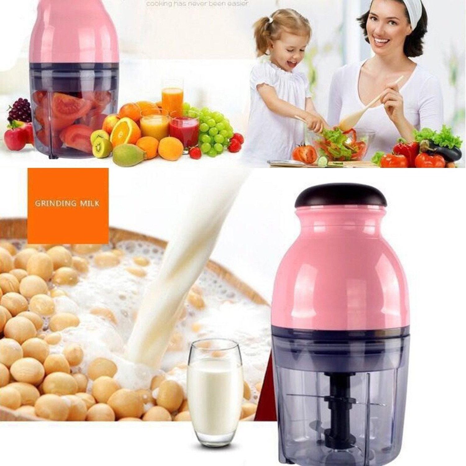 Image of Lariox Multipurpose Food Chopper Food Processor Blenders Mini Blender Mixers & Grinder Capsule Cutter Quatre Mini Electric Blender 230 W Food Processor (Pink)