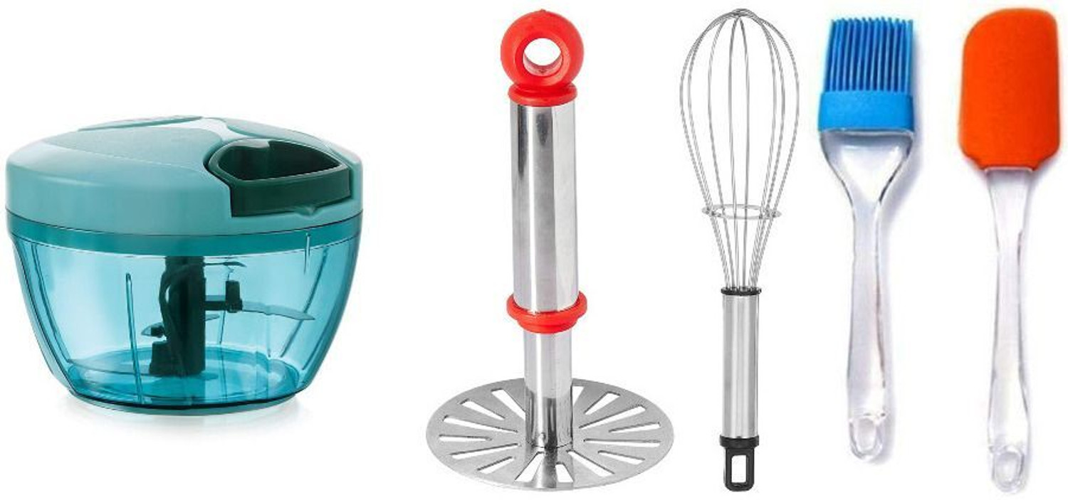Image of Flipkart SmartBuy 450ml Chopper Green Masher Whisk Spatula & Brush Vegetable & Fruit Grater (Pack Of 5)