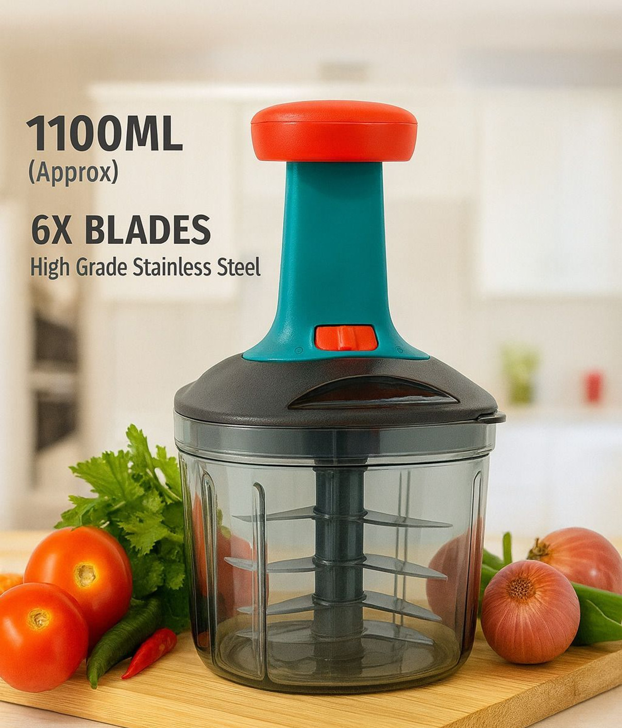 Image of Armony Mega Push Chopper 1100ml + 1 L Oil Dispenser Bottle (Combo) Vegetable & Fruit Chopper