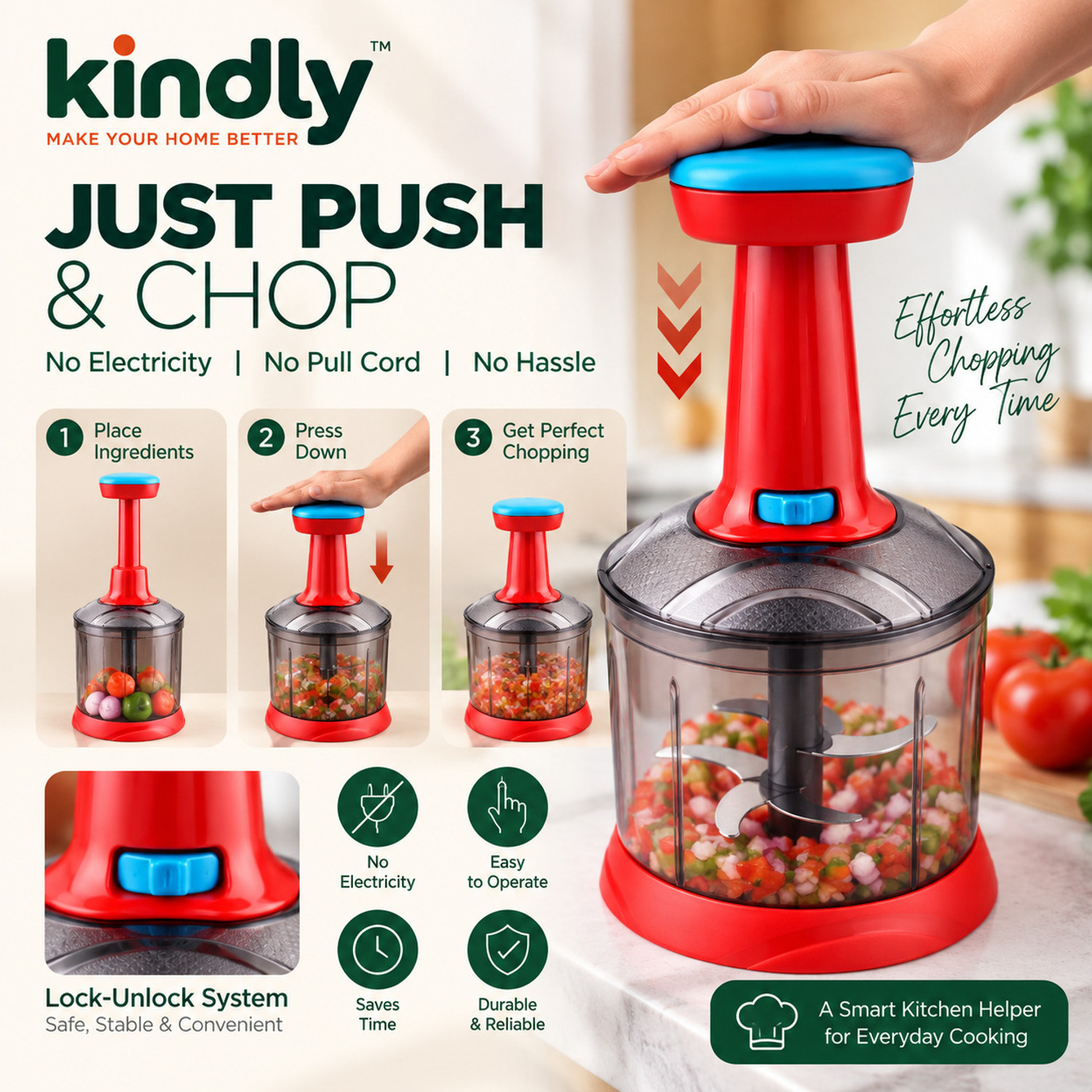 Image of Kindly Vegetable Chopper for Kitchen Chopper Hand Push Vegetable Cutter | Onion Cutters Vegetable & Fruit Chopper (1 chopper)