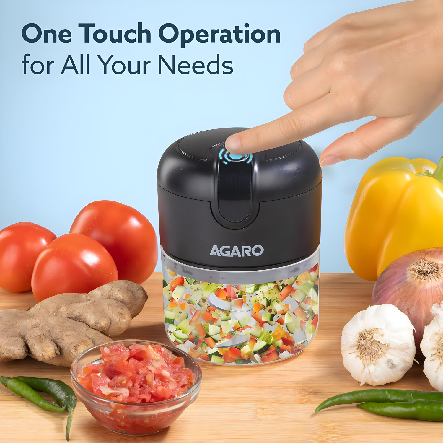 Image of AGARO Elite Rechargeable Mini Electric Chopper, 250 Ml, One Touch Operation Electric Vegetable Chopper