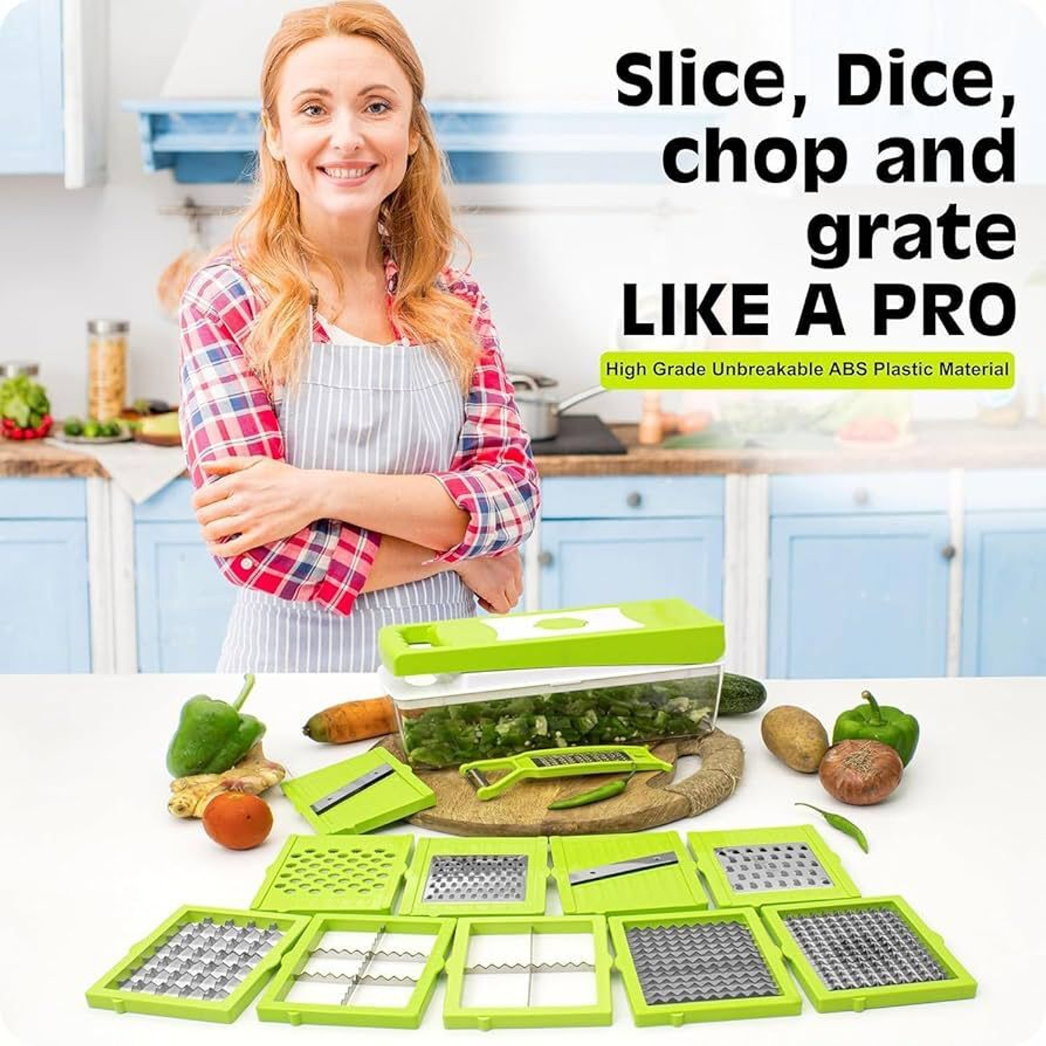 Image of WELLONE 12 in 1 Unbreakable Push to Clean Button Slicer, Dicer, Chopper for Kitchen Vegetable & Fruit Chopper