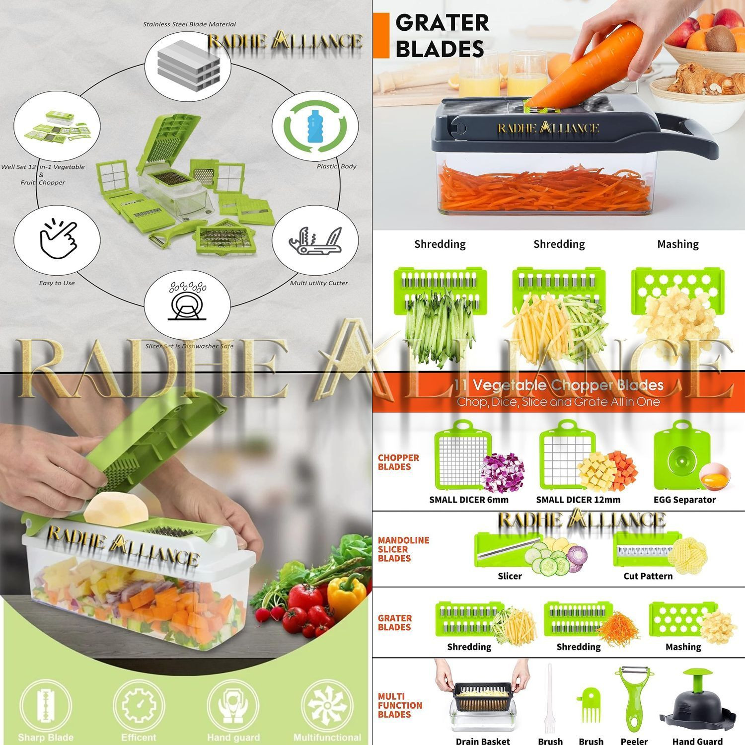 Image of SAFERON by N /A 13 in 1 Multipurpose Chopper, Grater Peeler Chipser, Unbreakable Body Vegetable & Fruit Grater & Slicer