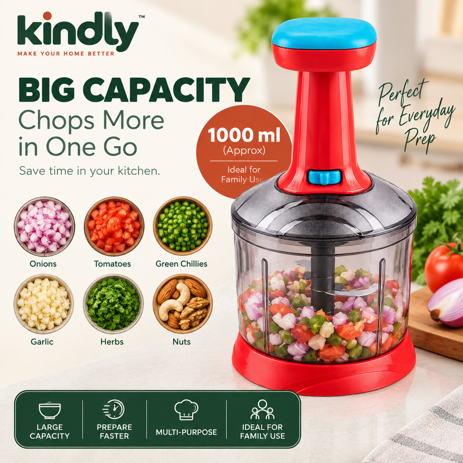 Image of Kindly Vegetable Chopper for Kitchen Chopper Hand Push Vegetable Cutter | Onion Cutters Vegetable & Fruit Chopper (1 chopper)