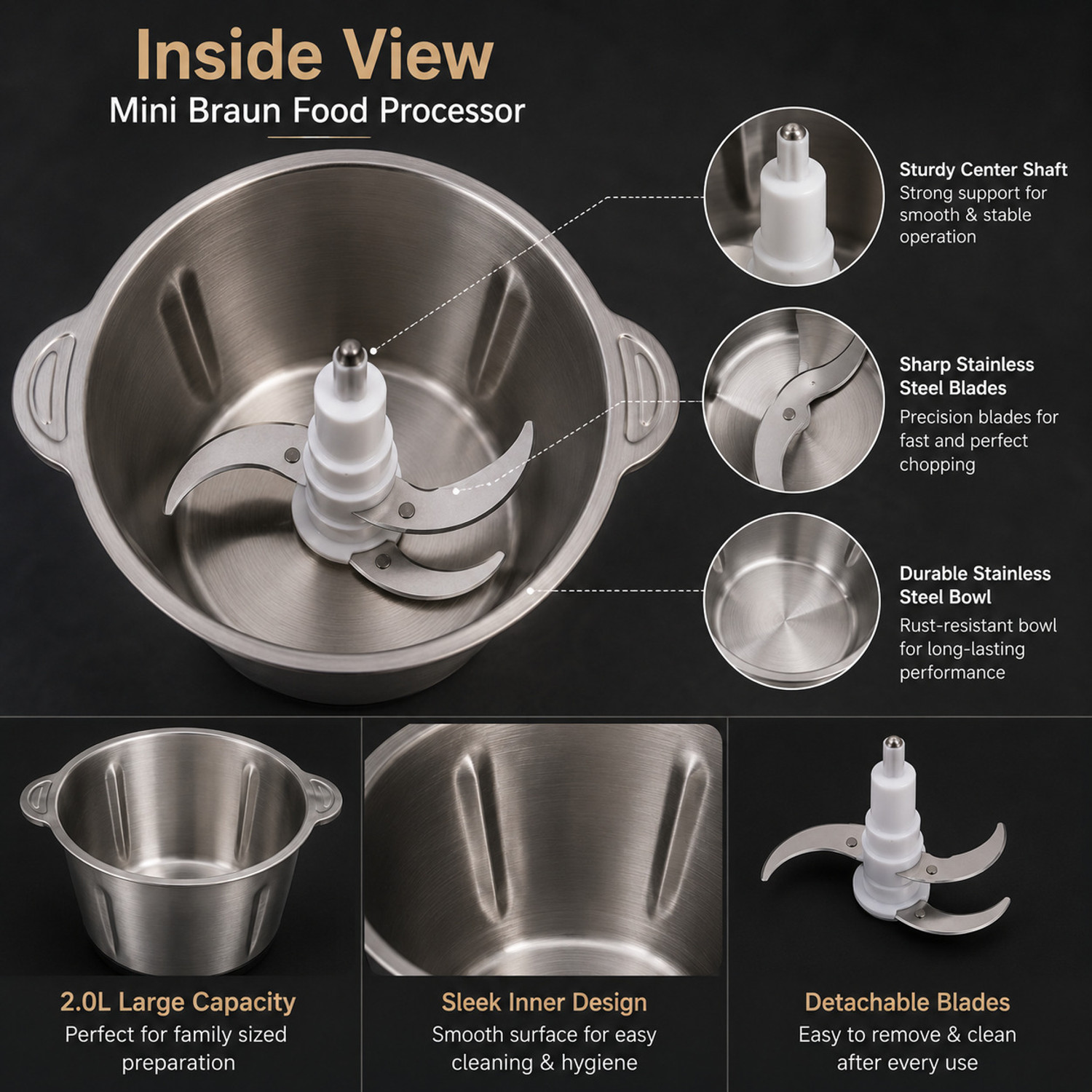 Image of Alakh Enterprise MINI BRAON PREMIUM CHOPPER 01 Electric Vegetable & Fruit Chopper (1 Stainless Steel Bowl, 1 4 Sharp Blades, 1 Main Motor Unit, 1 Lid)
