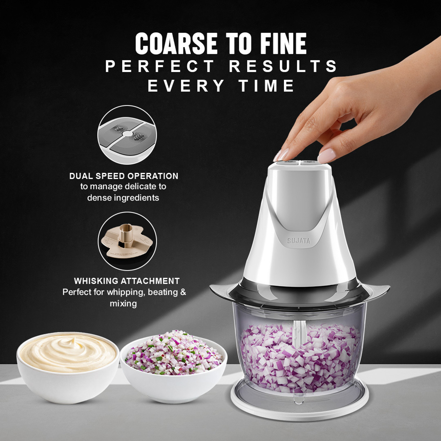Image of SUJATA Chopcraft 900ml, 350W | Dual Speed | 3200 RPM High Speed Motor Electric Vegetable Chopper (1 unit of chopper)