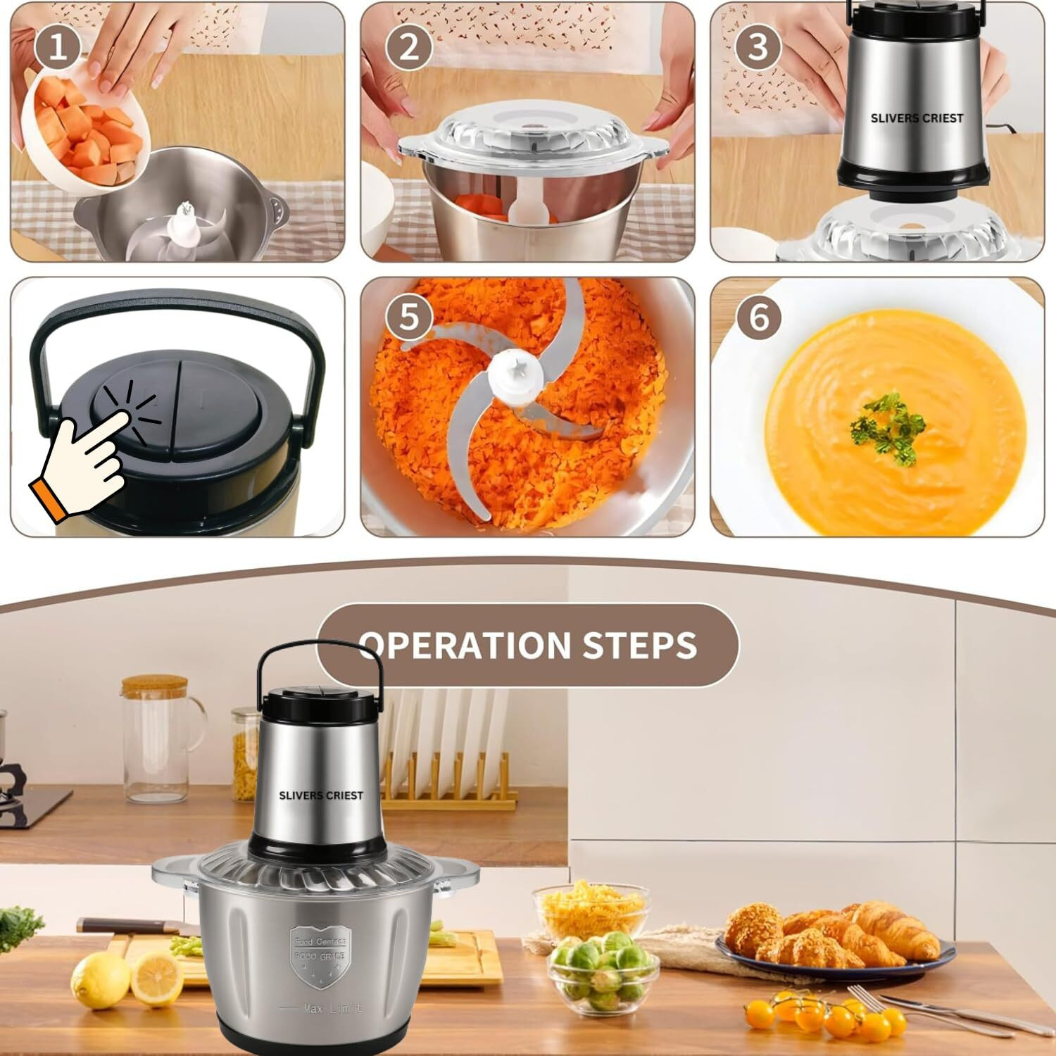 Image of TRIVYOM 3.5L Meat Grinder Stainless Steel with Bowl 600W for Vegetables Fruit & Nuts Electric Vegetable & Fruit Chopper