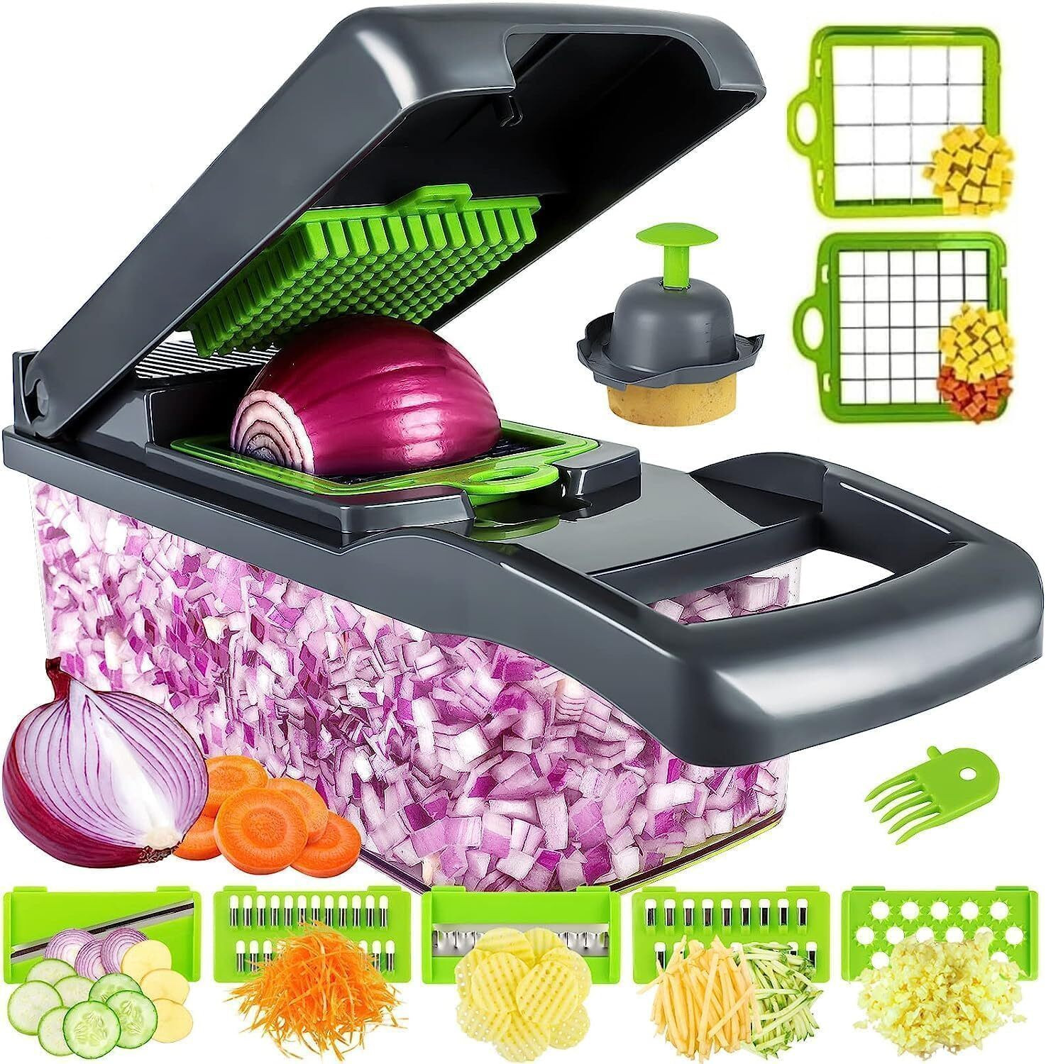 Image of prajya by PRAJYA Vegetable Chopper for Kitchen | 14-in-1 Multifunctional Fruit & Vegetable Cutter Vegetable & Fruit Chopper