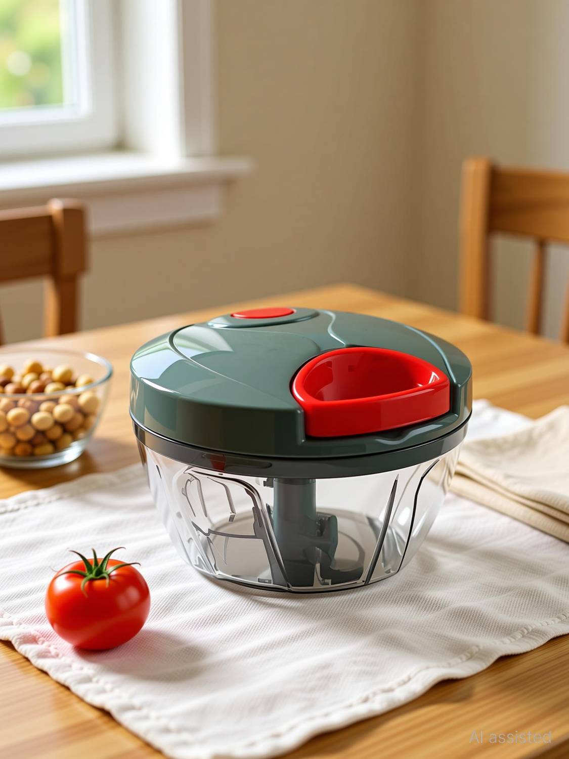 averX Manual Pull Chopper with 3 Stainless Steel Blades - Multi-Function Cutter Vegetable & Fruit Chopper