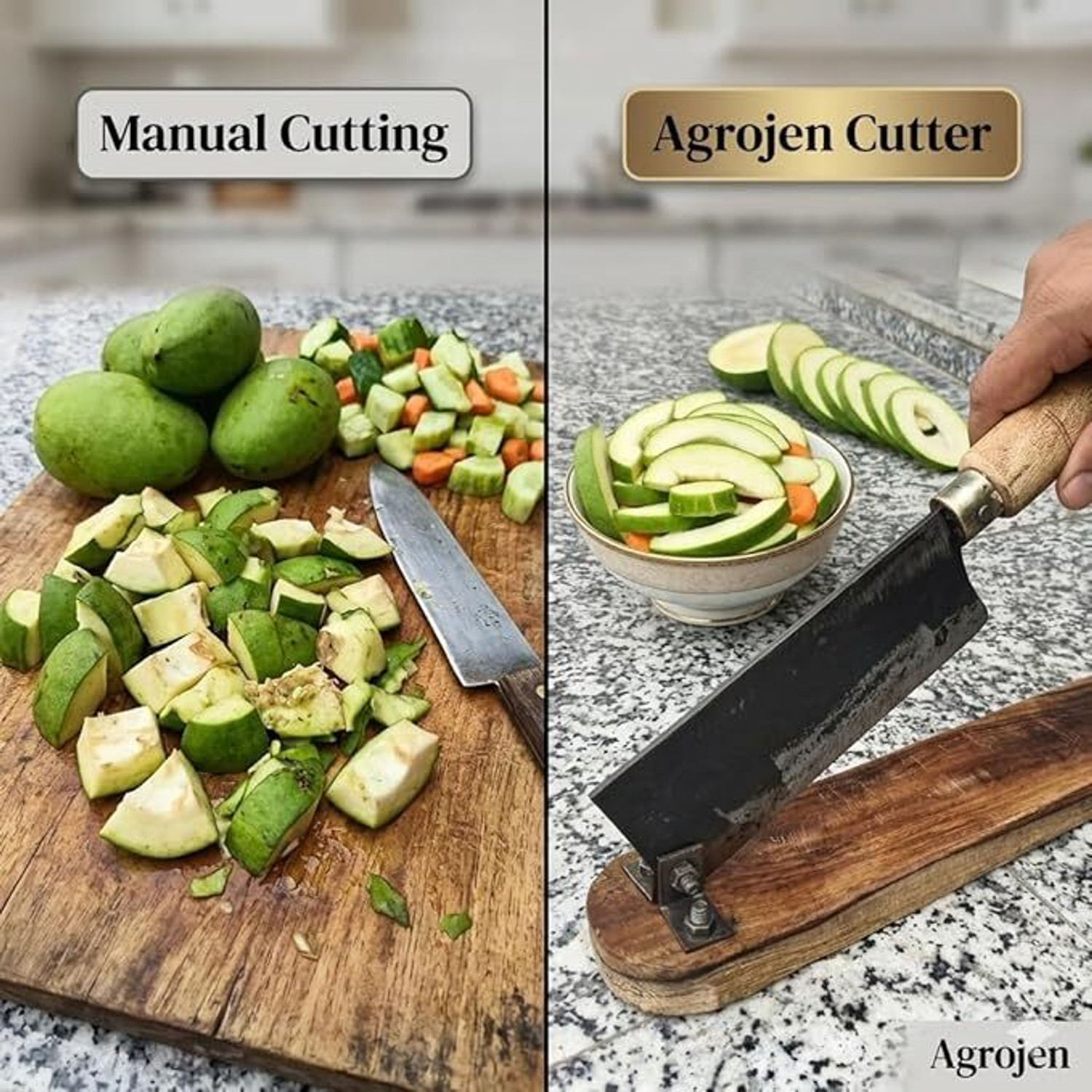 Image of SKS AGRICO by S.K.S AGRICO Heavy Duty Mango Cutter With Wooden Base Chopper for Jackfruit&Hard Vegetables Vegetable & Fruit Chopper