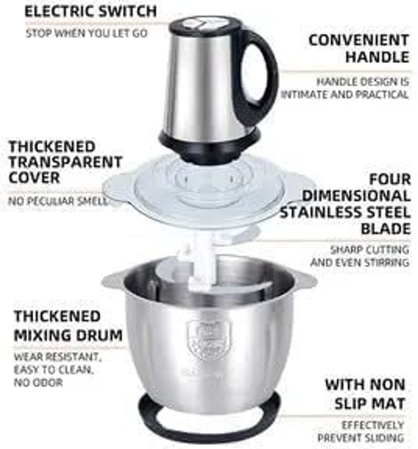 Image of BBD Kitchen Shop 2L Stainless Steel Electric Chopper & Meat Grinder Electric Vegetable & Fruit Chopper