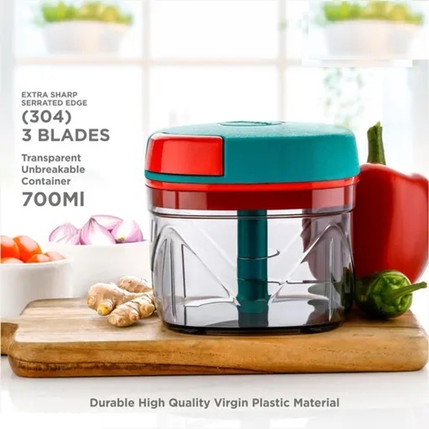 Image of Stysol Square Dori Chopper 700 ml and Push Chopper 650 ml Vegetable & Fruit Chopper
