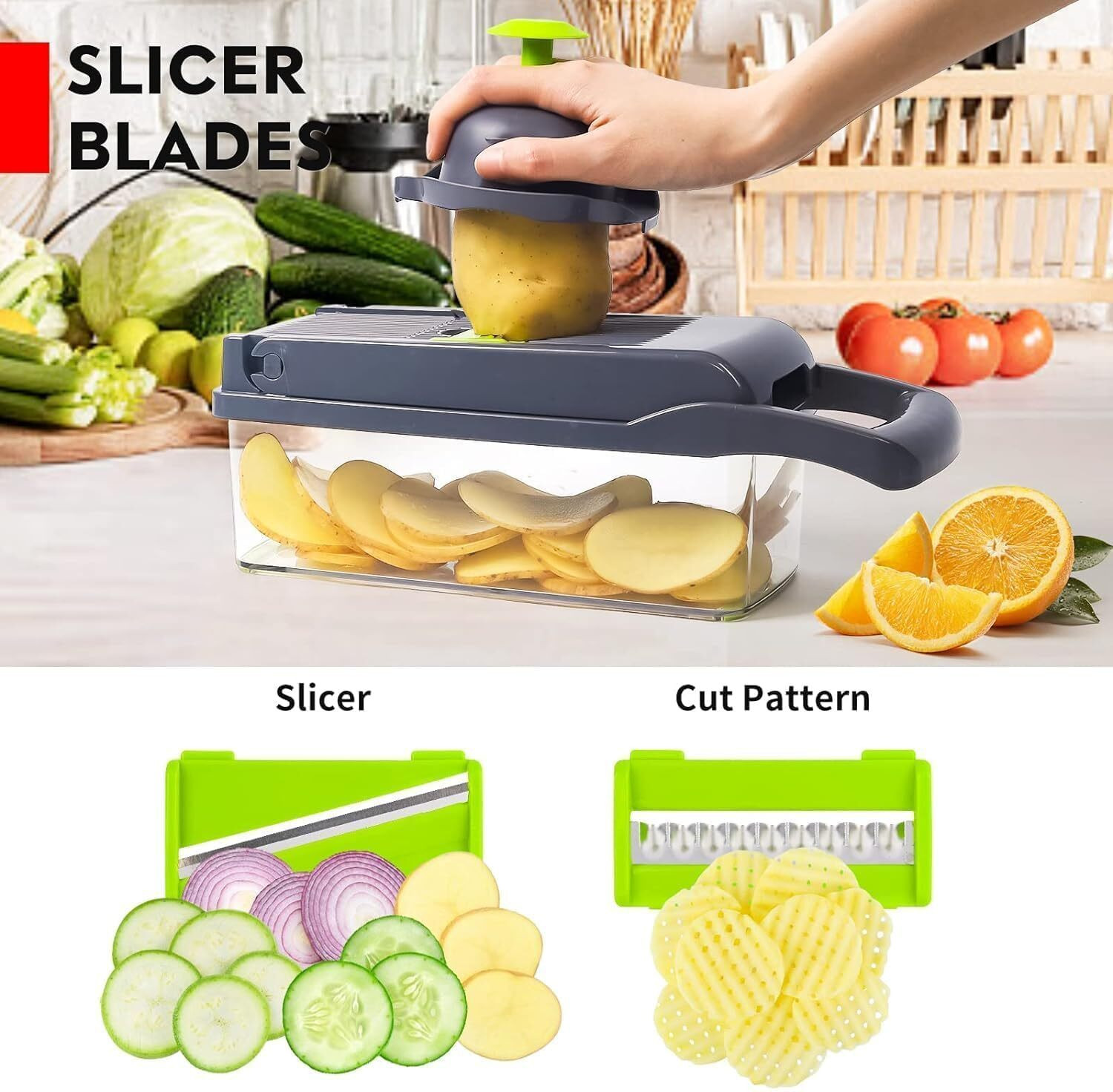 Image of CUFLLYEE by NA 14 in 1 Multipurpose Chopper, Fruits & Vegetable Cutters, Grater Peeler Chipser Vegetable & Fruit Chopper
