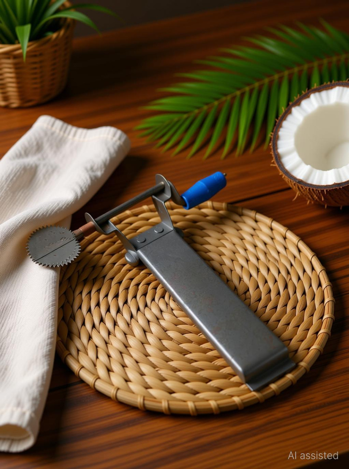 Image of Digi World by Na Classic Handheld Coconut Scraper with Wooden Handle Coconut Scraper