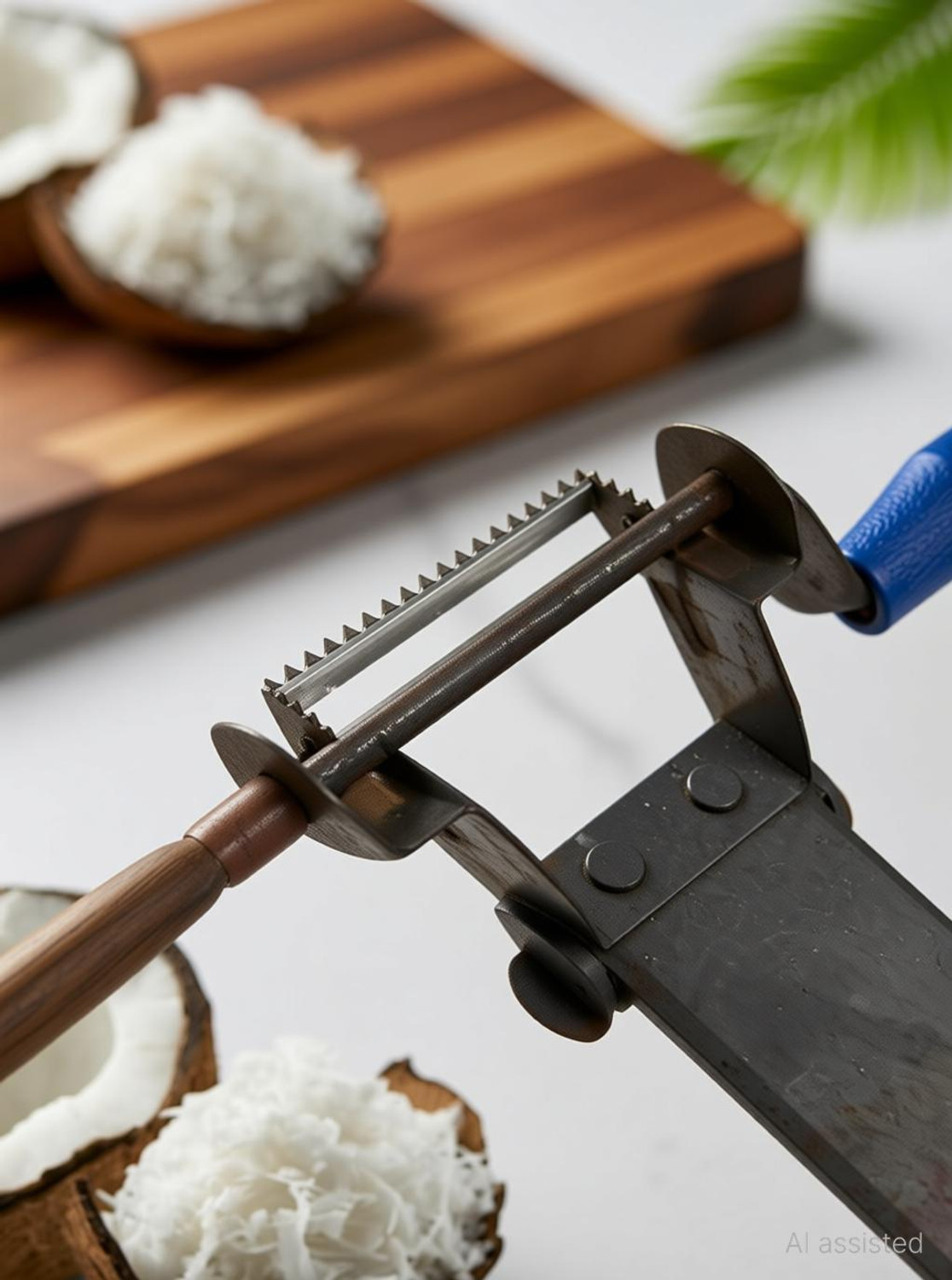 Image of Digi World by Na Classic Handheld Coconut Scraper with Wooden Handle Coconut Scraper