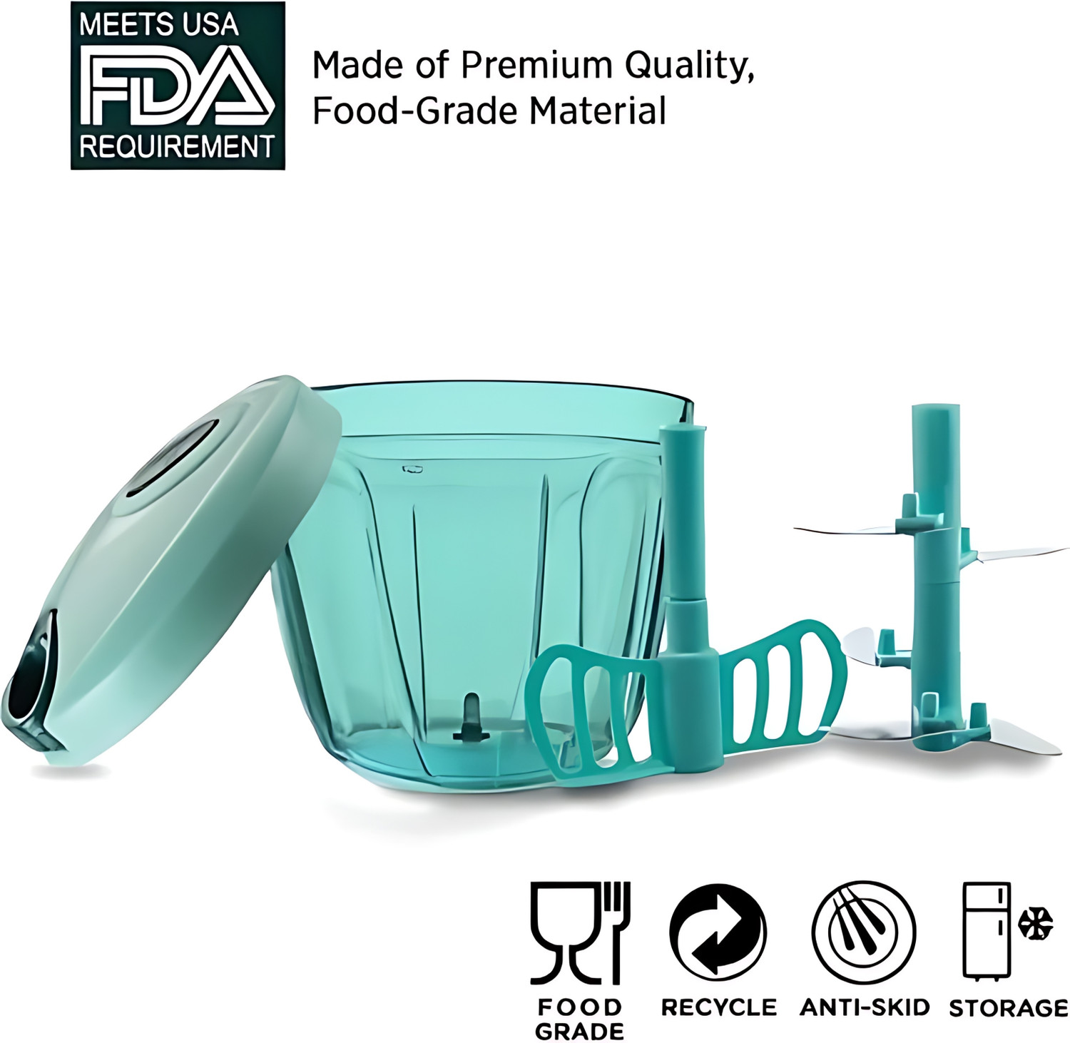Image of averX by averX Manual Pull Chopper with 5 Stainless Steel Blades - Multi-Function Cutter Vegetable & Fruit Chopper