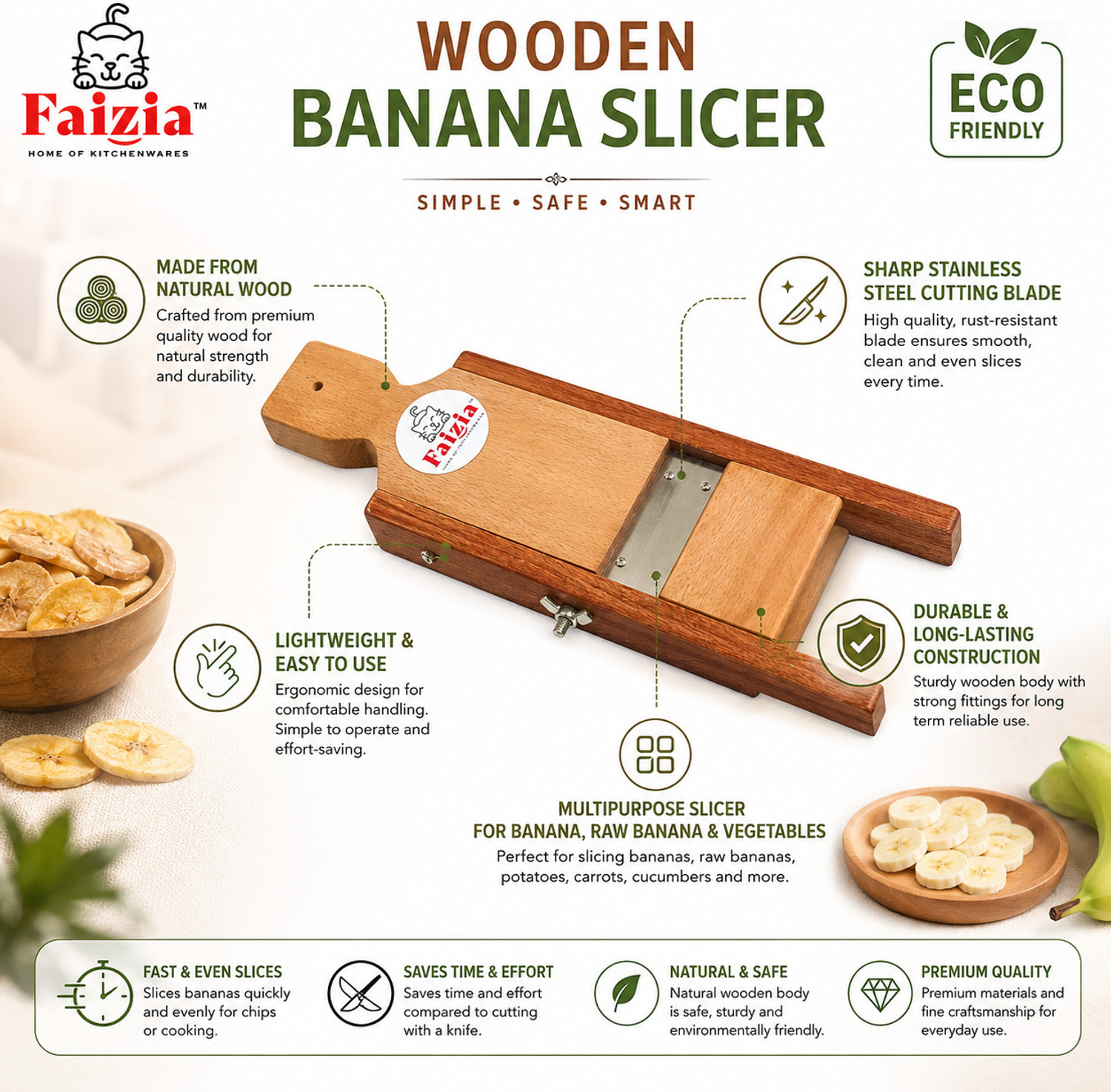 Image of faizia Madurai Famous Wooden Vegetable Slicer Multifunctional Banana Potato Chips Banana Grater & Slicer