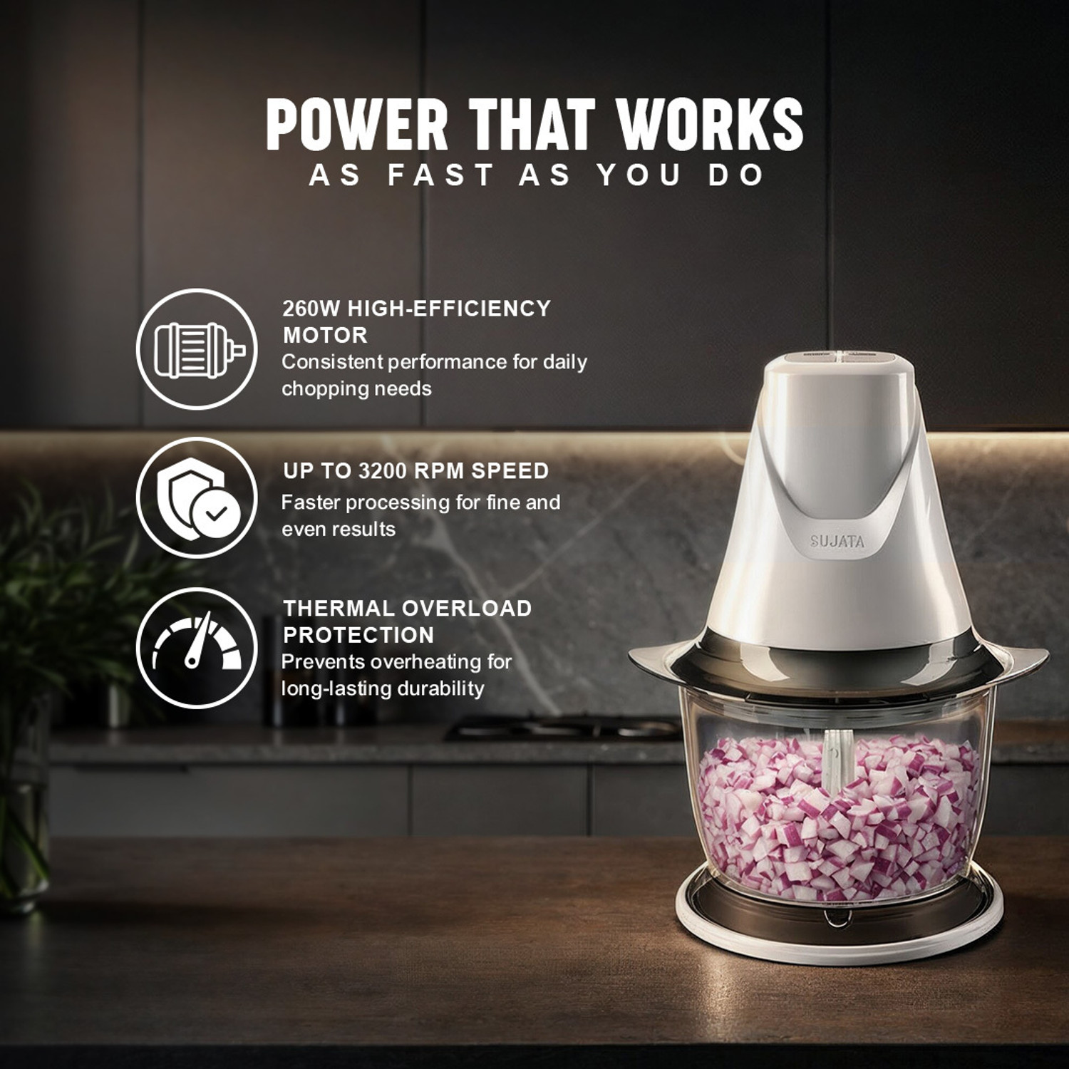 Image of SUJATA Chopcraft 900ml, 350W | Dual Speed | 3200 RPM High Speed Motor Electric Vegetable Chopper (1 unit of chopper)