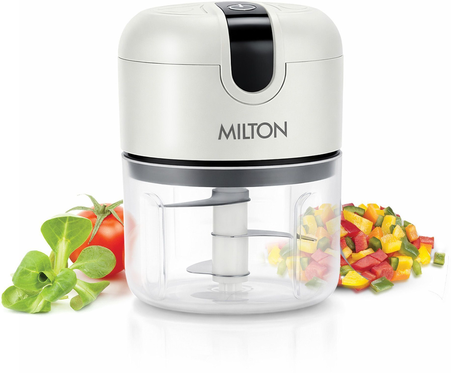 Image of MILTON 6-in-1 Rechargeable Mini Electric Chopper 250ml SS Blade Powerful Motor, Grey Electric Vegetable & Fruit Chopper