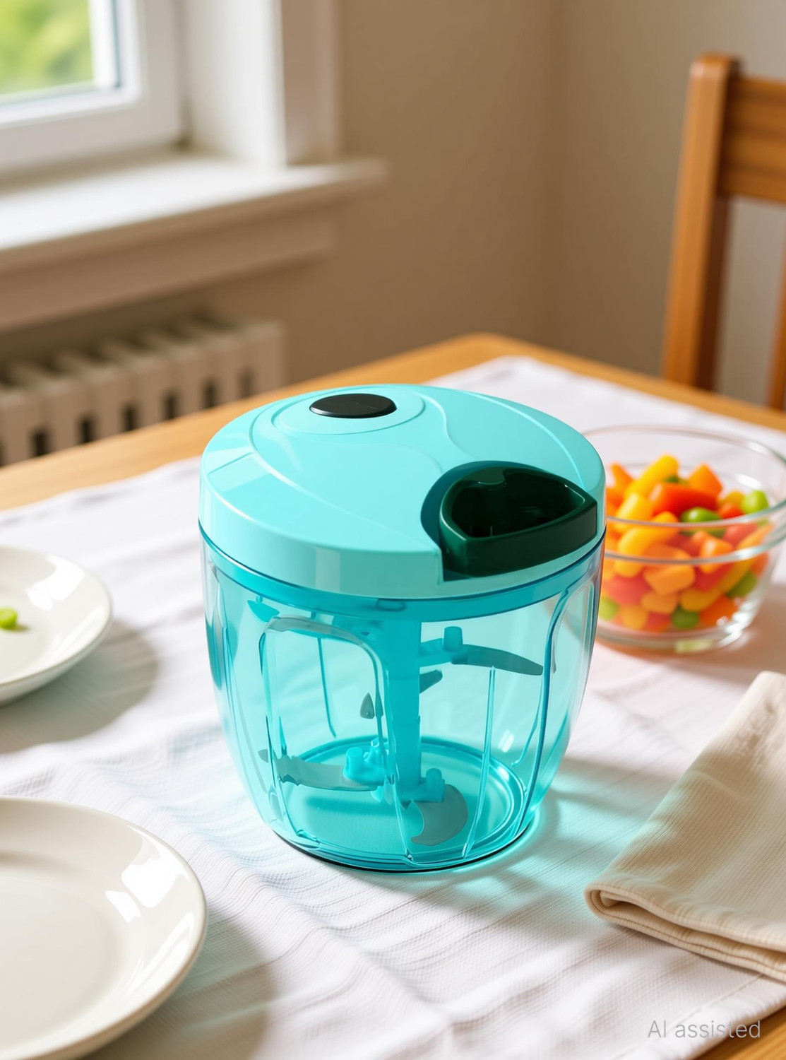 Image of averX by averX Manual Pull Chopper with 5 Stainless Steel Blades - Multi-Function Cutter Vegetable & Fruit Chopper