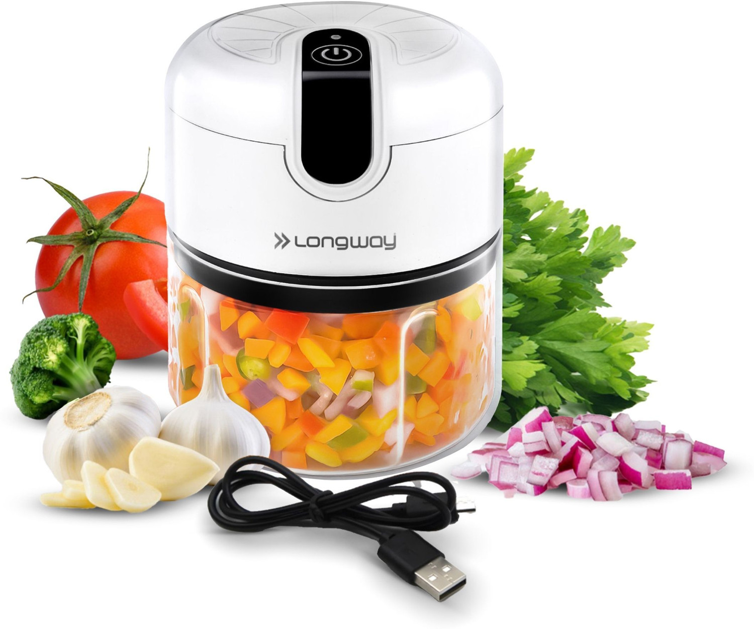Image of Longway Slicer Rechargeable Mini Electric Chopper | One Touch Operation Electric Vegetable & Fruit Chopper