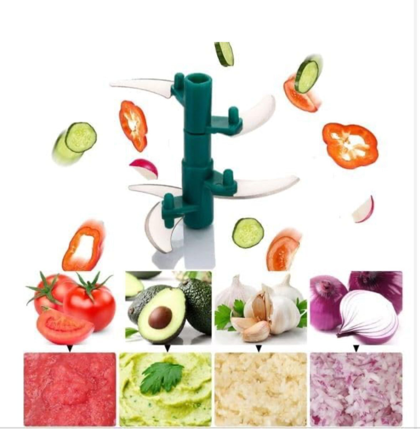 Image of HARDIK SHAH ENTERPRISES by Hardik Shah Enterprises Vegetables & Fruits, 650ML Hand Press Chopper with 3 Stainless Steel Blades Vegetable & Fruit Chopper