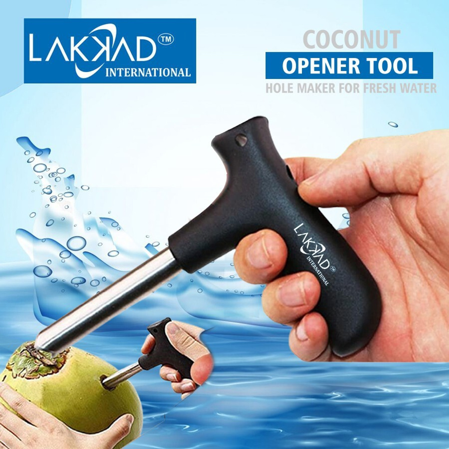 Image of LAKKAD INTERNATIONAL Coconut Opener Tool , Easy & Convenient Straw Hole Maker for Young Fresh Water Juice Coconut Scraper