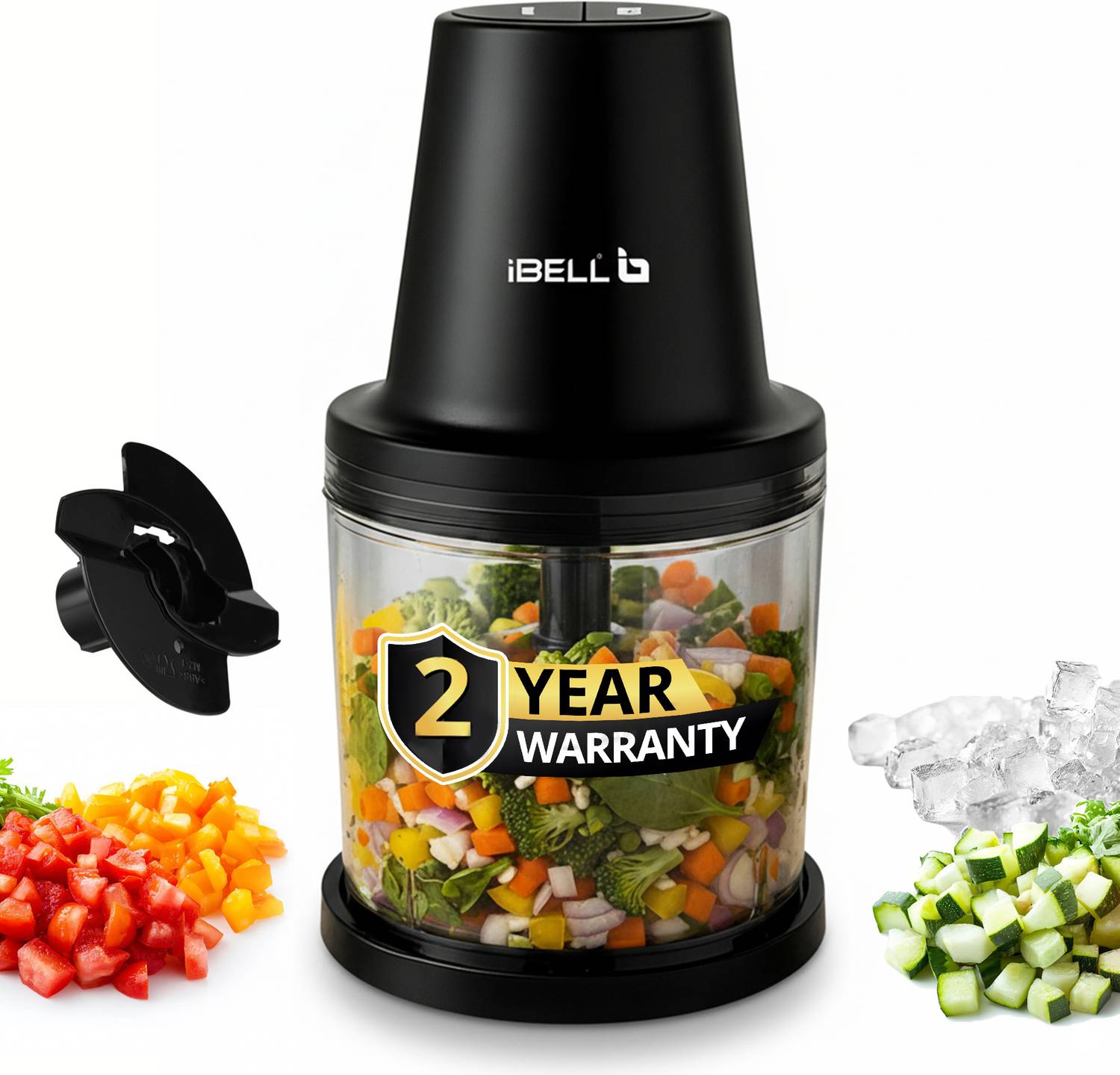 iBELL Multipurpose Electric Chopper 840ml , 2-Speed , Ice Crusher , SS Blades Electric Vegetable & Fruit Chopper — Food Processors & Choppers