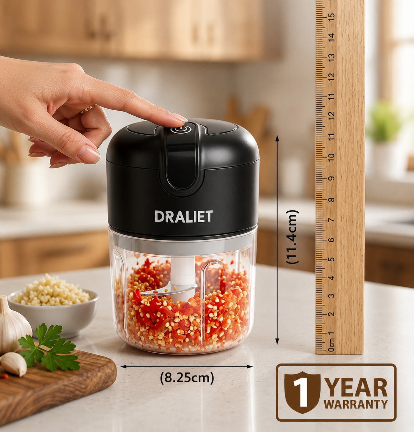 Image of DRALIET Elite Rechargeable Mini Electric Chopper, 250 Ml, One Touch Operation Electric Vegetable & Fruit Chopper