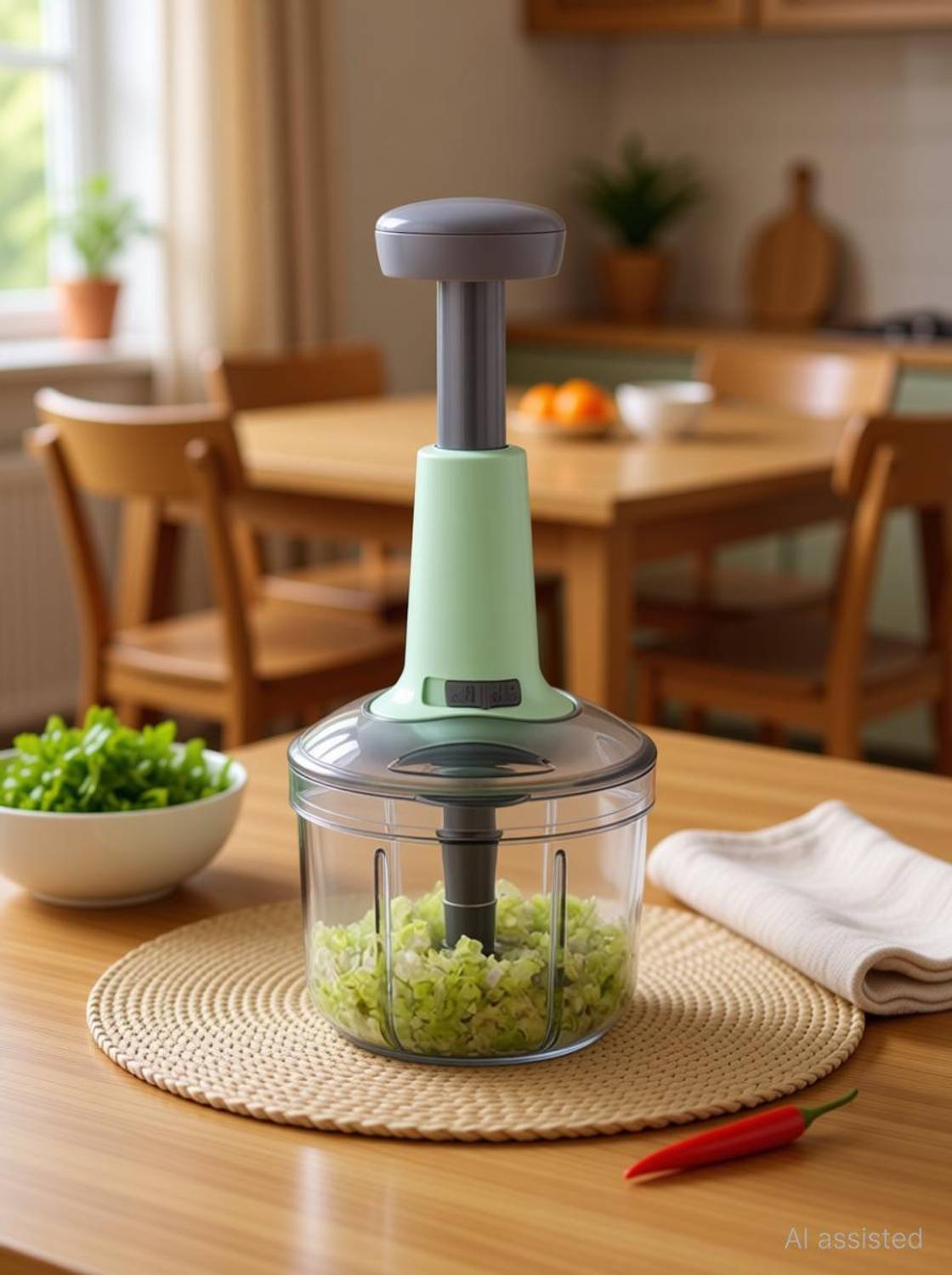 Analog Kitchenware 1000 ML 5 Blade SS Blade Hand Press Fruit & Vegetable Chopper Vegetable & Fruit Chopper