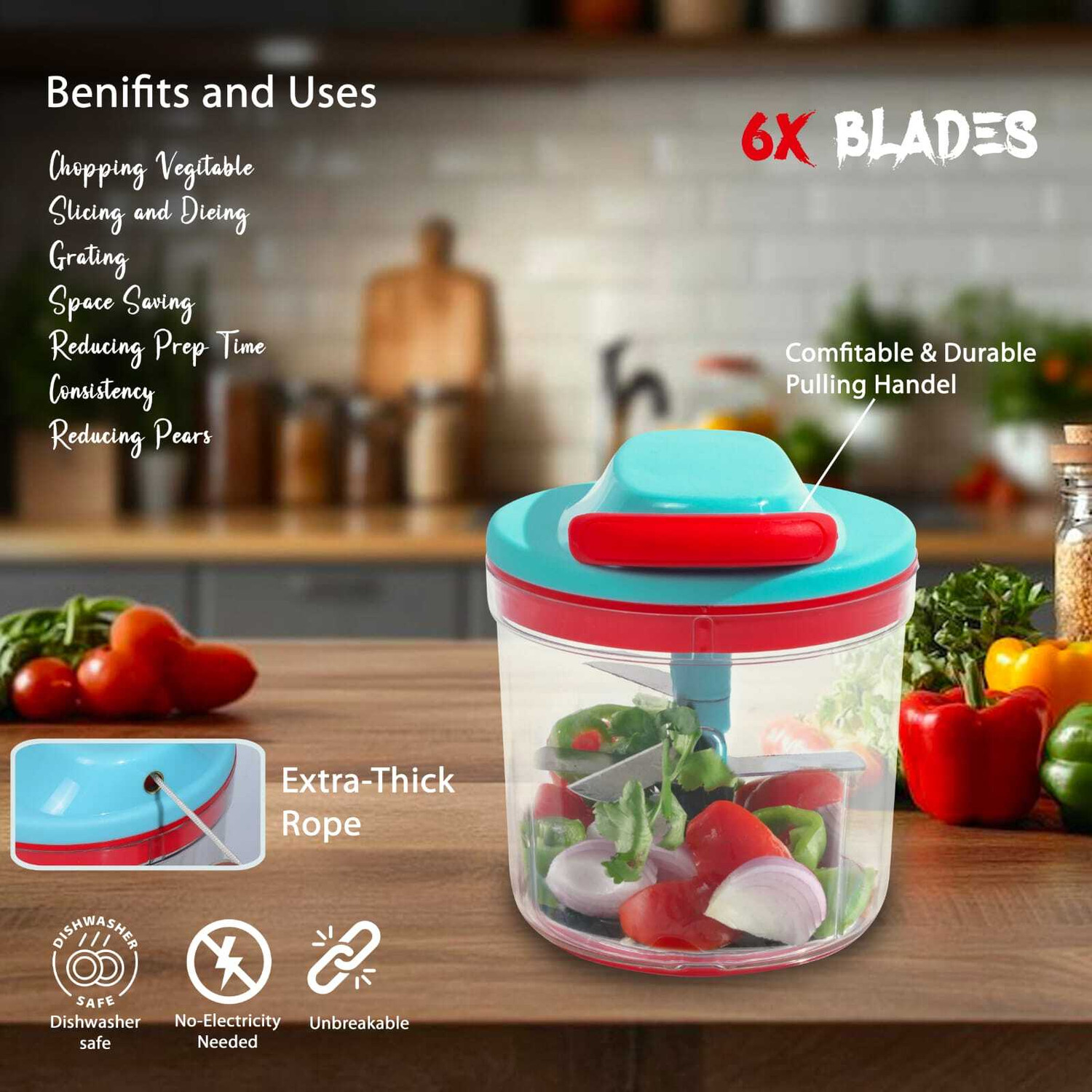 Image of newway by N /A Lifelong 1000ml Pull Chopper | Manual Vegetable, Onion, and Garlic Cutter Vegetable & Fruit Chopper