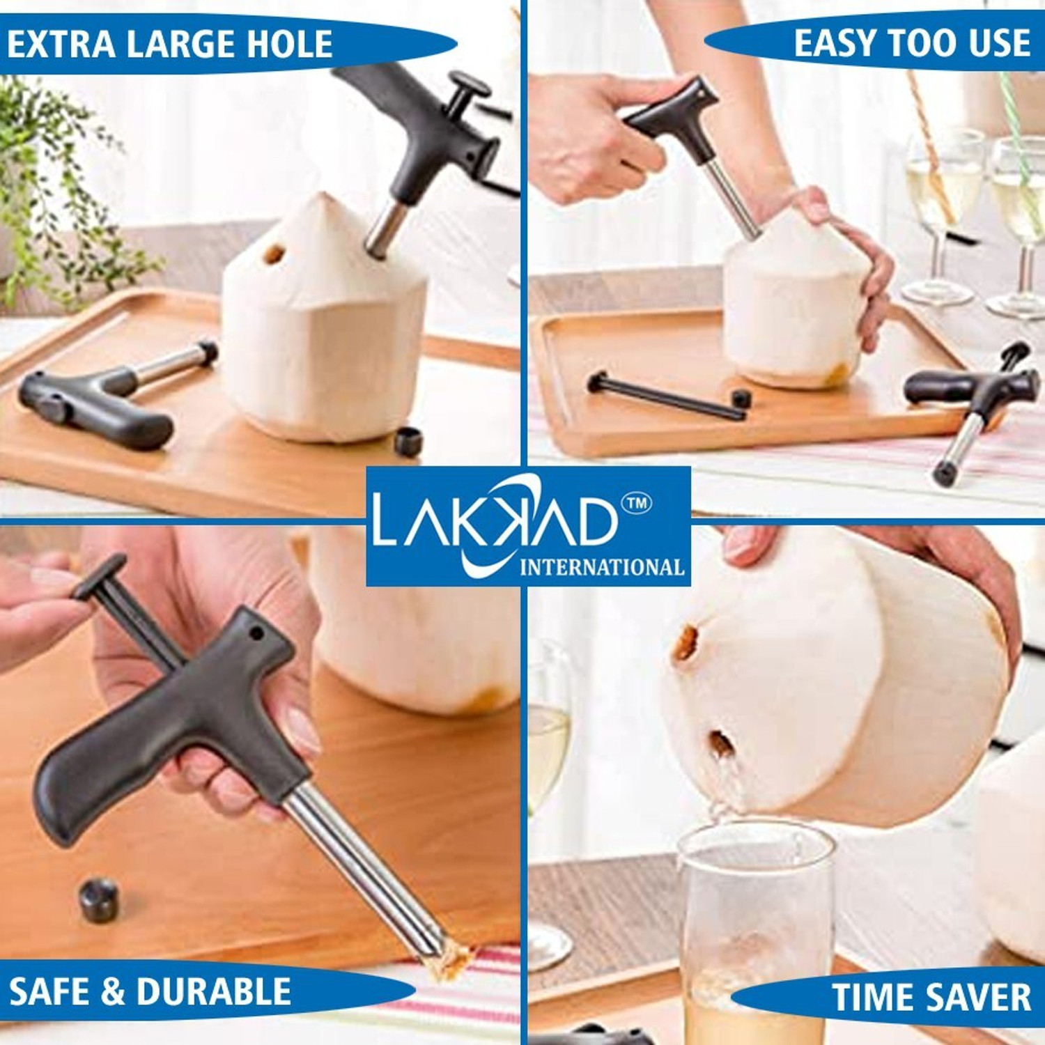 Image of LAKKAD INTERNATIONAL Coconut Opener Tool , Easy & Convenient Straw Hole Maker for Young Fresh Water Juice Coconut Scraper