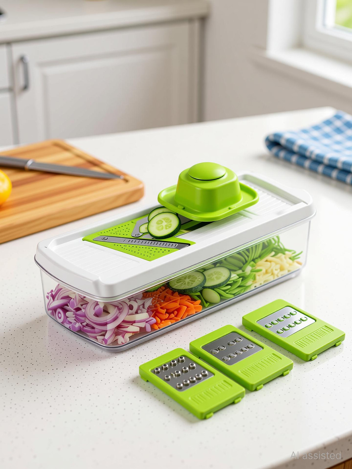 Image of salujahouse by no 6-in-1 Vegetable Slicer for Kitchen Multi-Purpose, Stainless Steel Blades Vegetable & Fruit Grater & Slicer