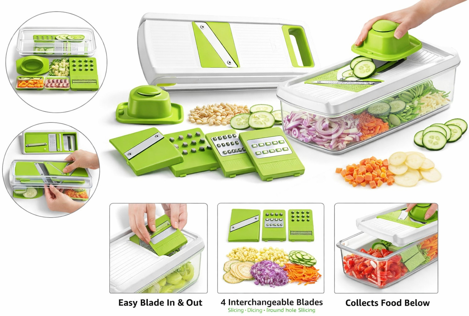 Image of salujahouse by no 6-in-1 Vegetable Slicer for Kitchen Multi-Purpose, Stainless Steel Blades Vegetable & Fruit Grater & Slicer