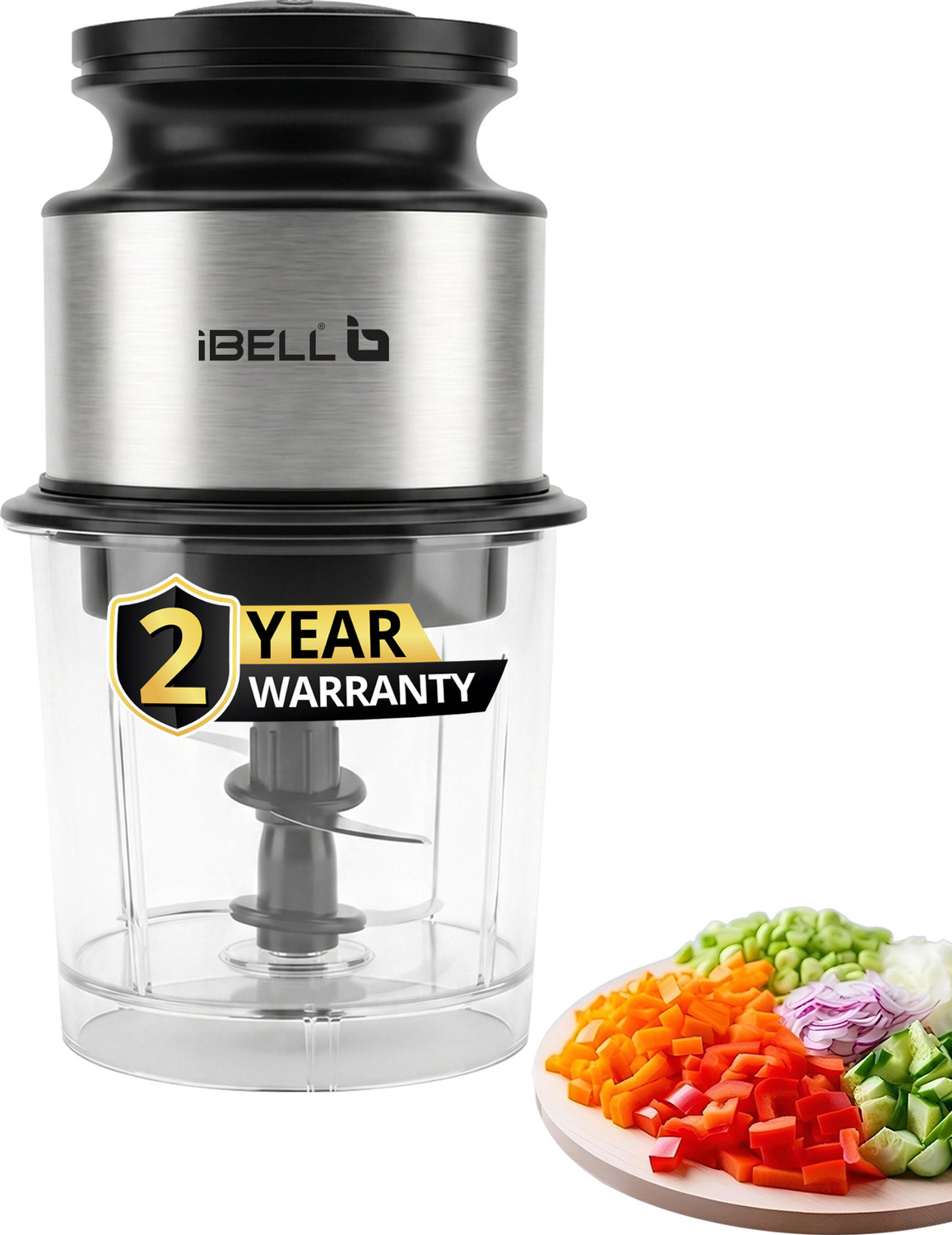 Image of iBELL iBELL Multipurpose ElectricChopper,4 SS Blades,400W ,Vegetables, Fruits, Nuts Electric Vegetable & Fruit Chopper