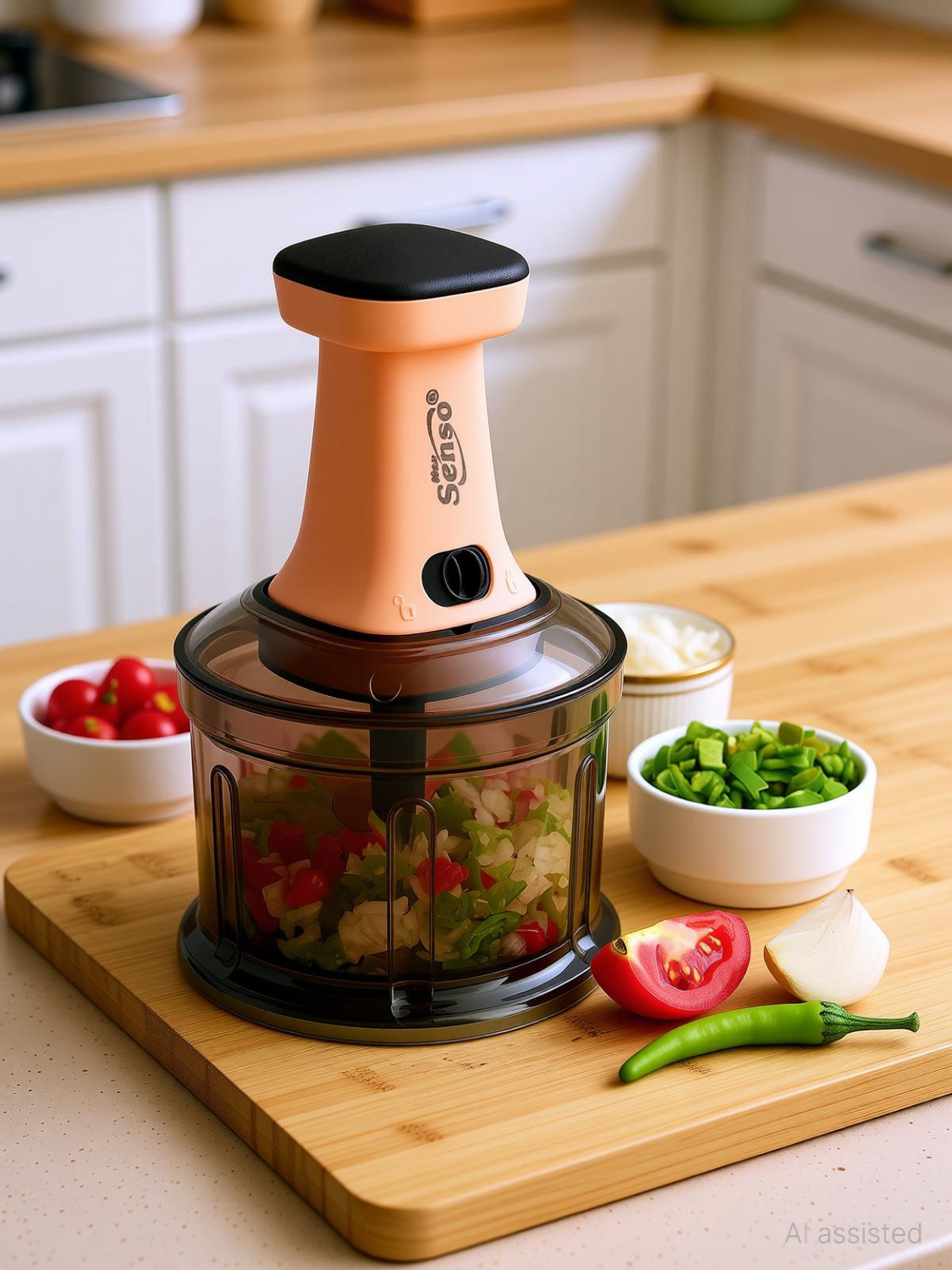 Image of Max Senso Unbreakable Push Chopper Vegetable Chopper with Sharp Steel Blades Onion Chopper Vegetable & Fruit Chopper