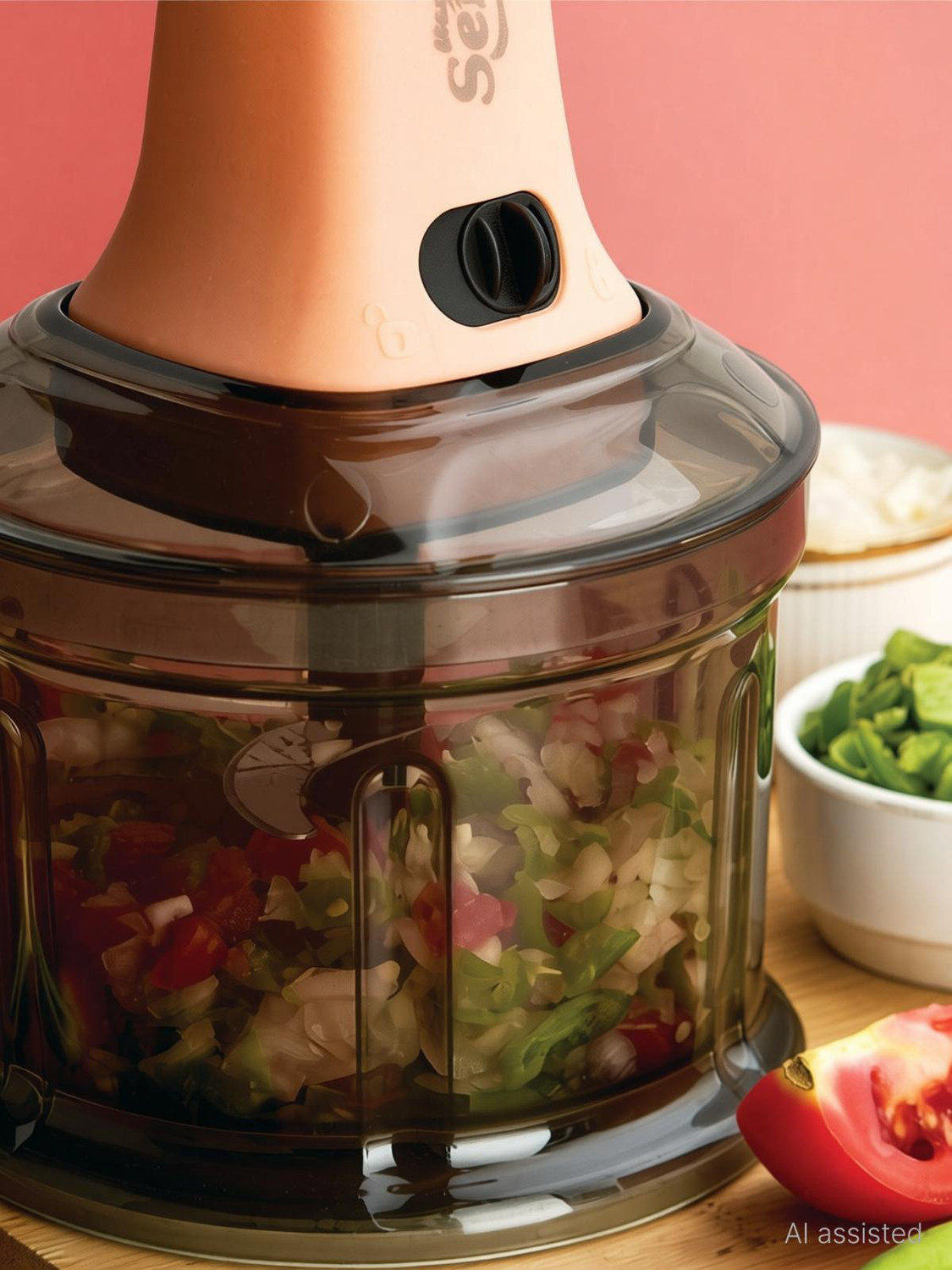 Image of Max Senso Unbreakable Push Chopper Vegetable Chopper with Sharp Steel Blades Onion Chopper Vegetable & Fruit Chopper