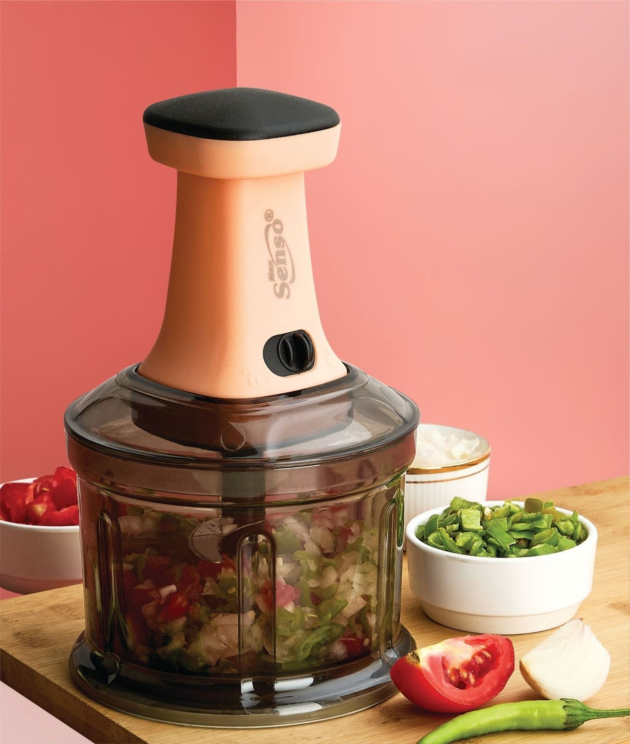 Image of Max Senso Unbreakable Push Chopper Vegetable Chopper with Sharp Steel Blades Onion Chopper Vegetable & Fruit Chopper