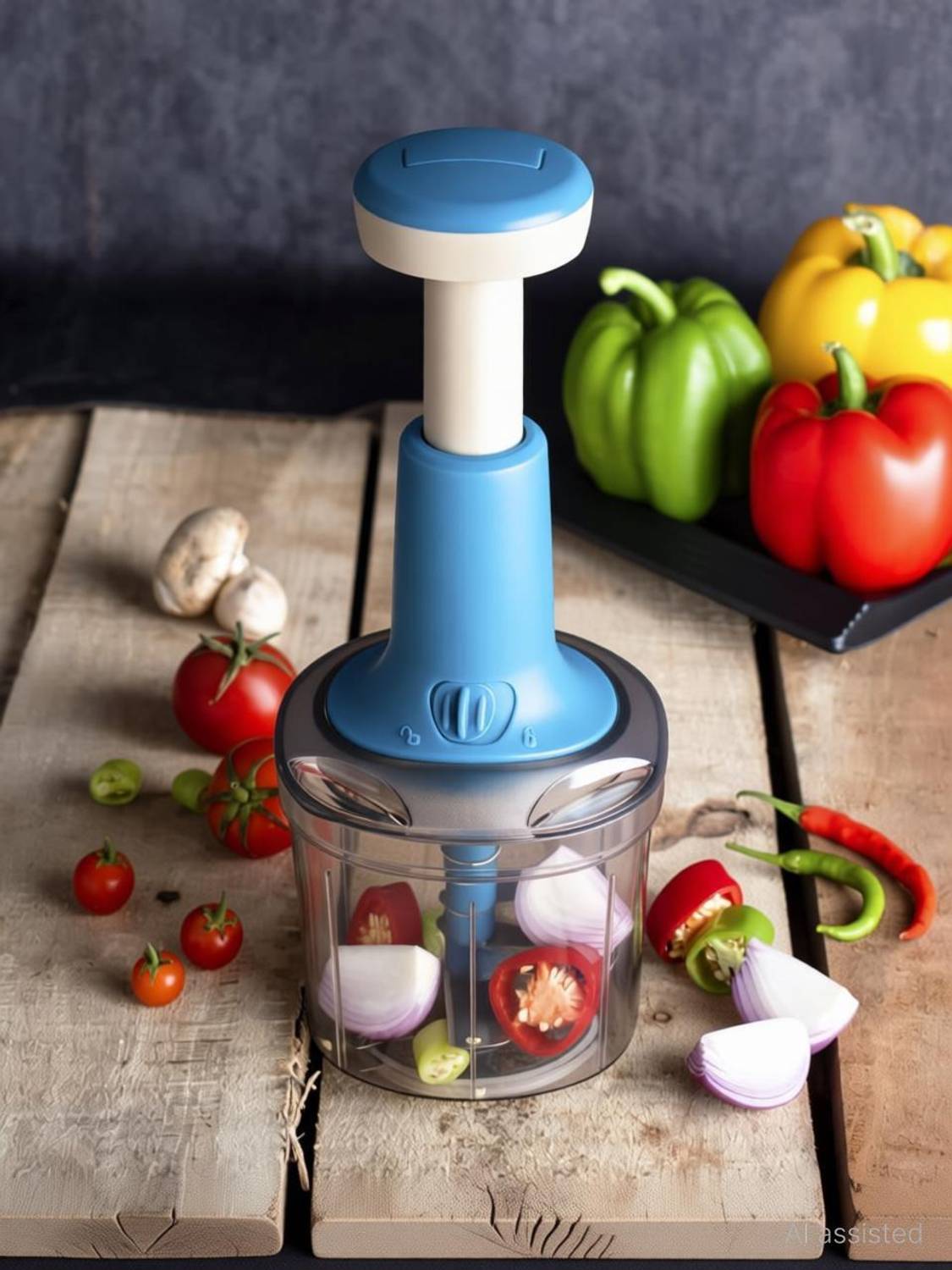 Alfa Carro by Alfa Carro Multicolor Manual Push Chopper 1200 ml Steel Blade Hand Press Vegetables Chopper Vegetable Chopper