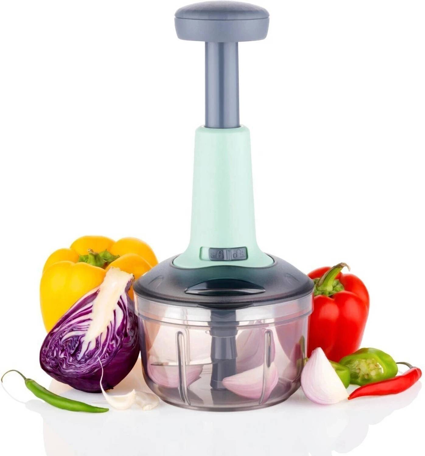 OFFYX Push Chopper Hand Press Chopper 650 ML with 3 Stainless Ste